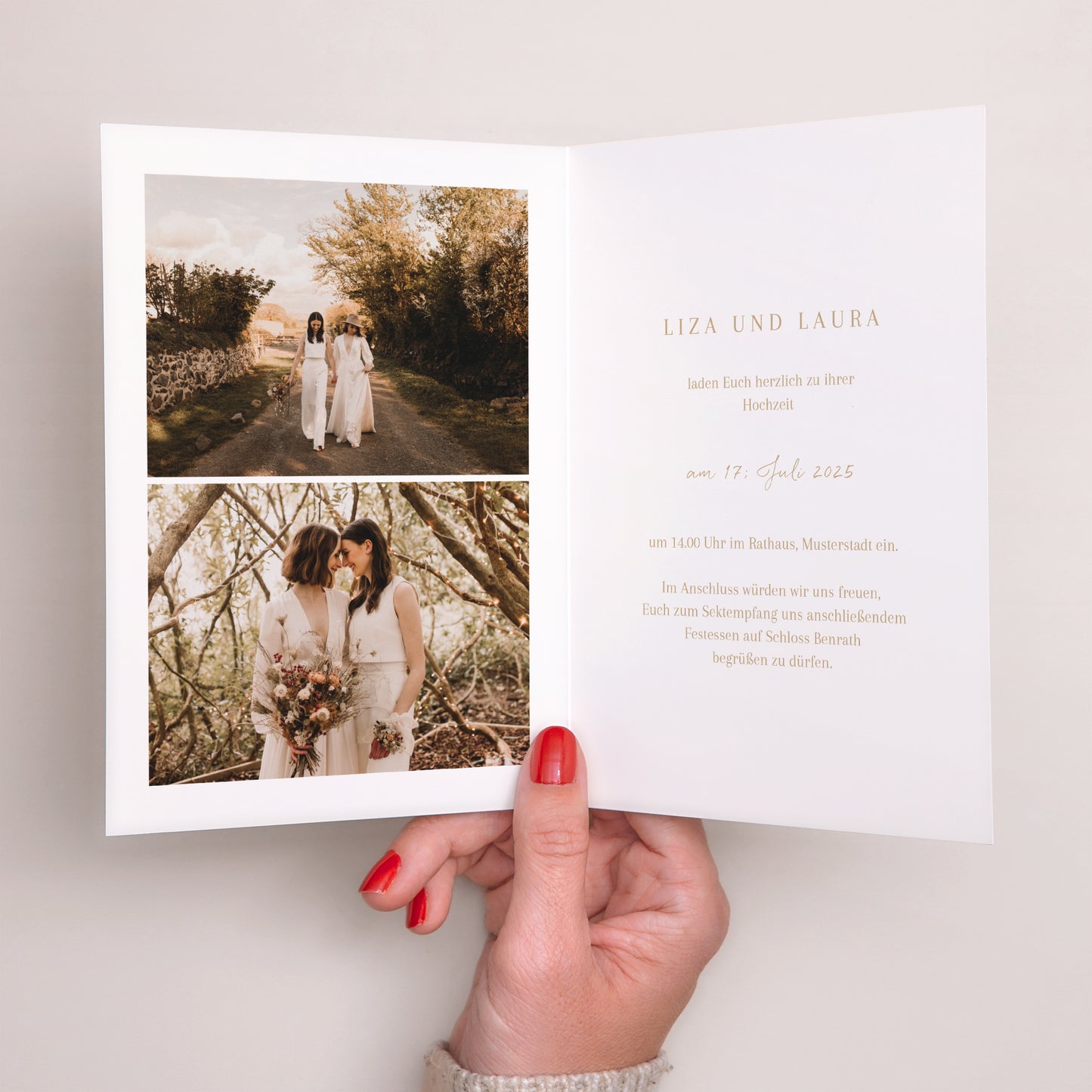 Hochzeitseinladung Doppelflügelporträt Böhmisch Creme foto N° 2