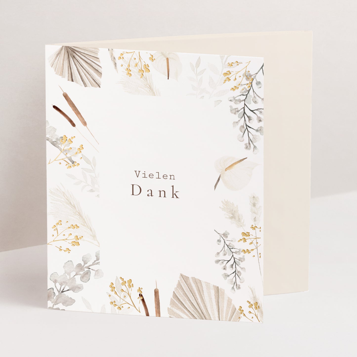 Dankeskarte Hochzeit Asymmetrisches Triptychon Getrocknete Blumen foto N° 1
