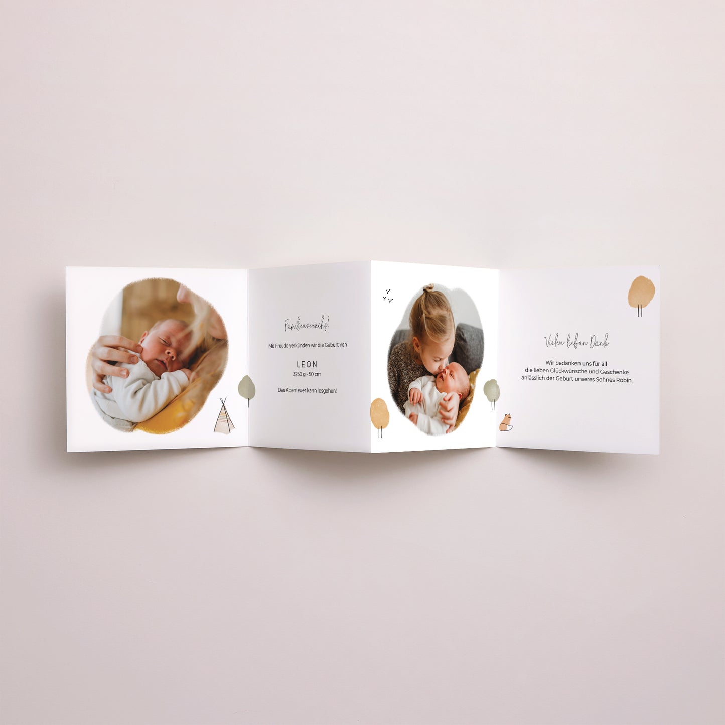 Geburtskarten Akkordeon Fuchs mit Bleistift foto N° 3