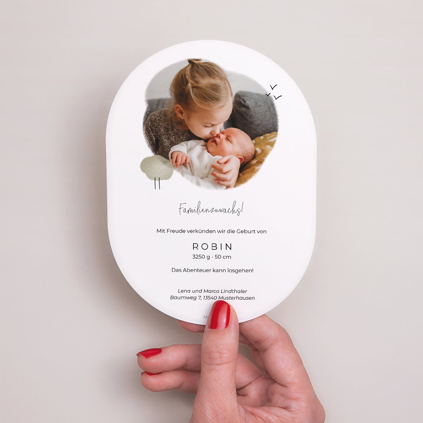 Geburtskarte oval Fuchs mit Bleistift foto N° 3