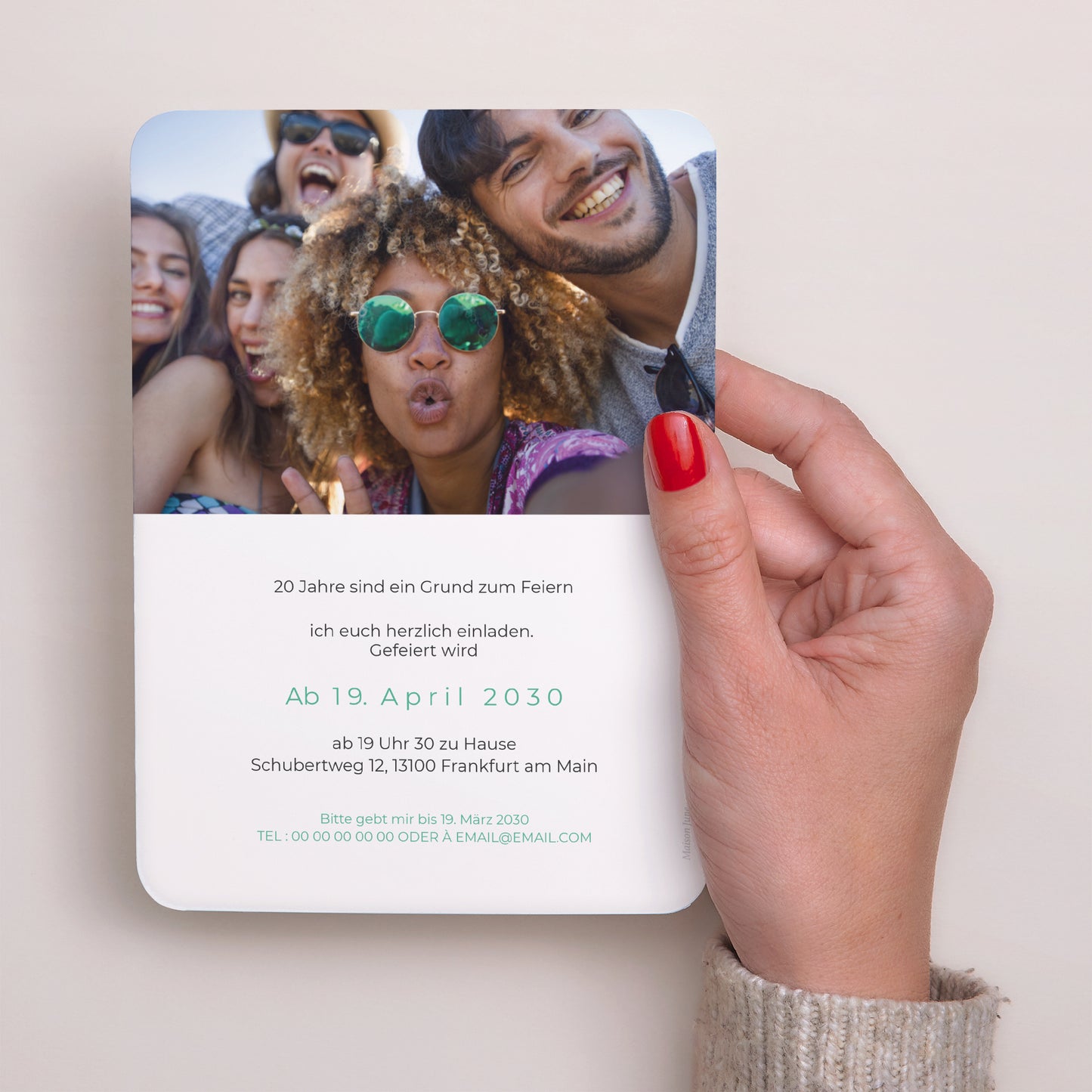 Einladungskarte Geburtstag Porträt, abgerundete Kanten runde Männer mehrfarbig foto N° 3