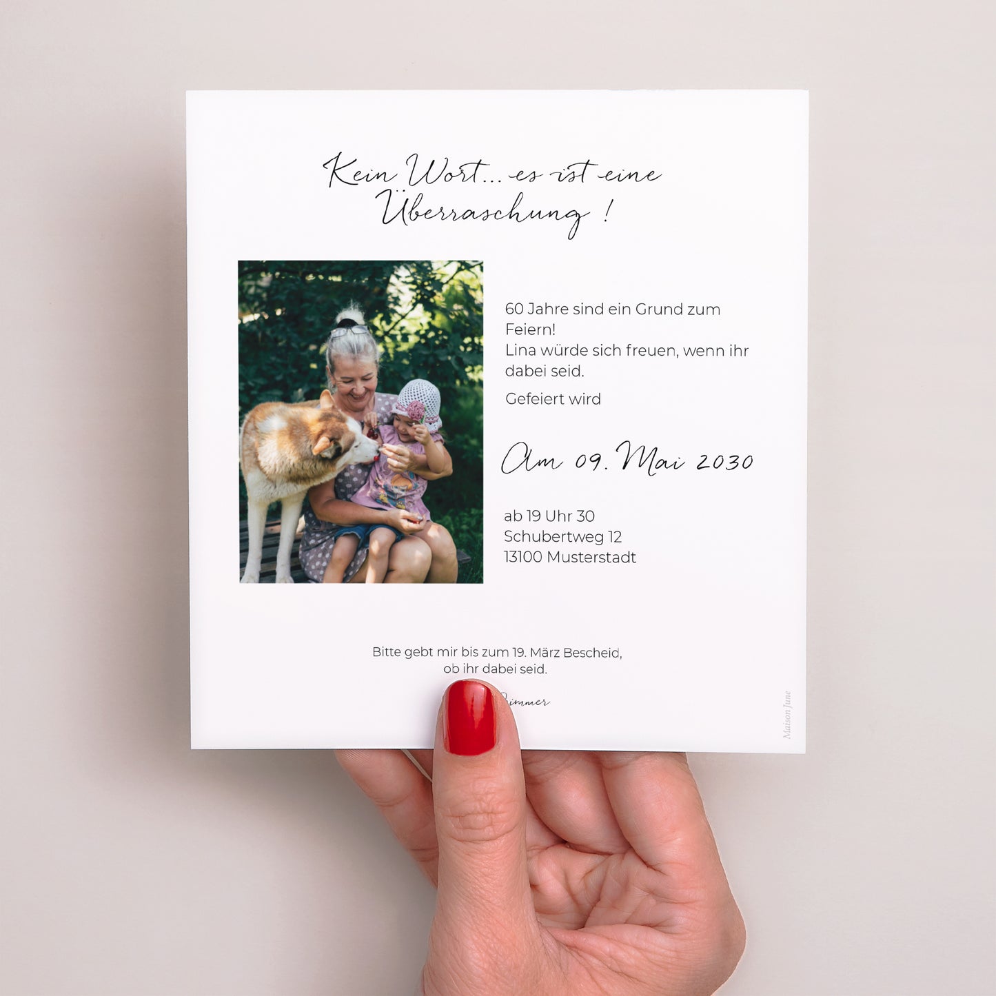 Einladungskarte Geburtstag Quadrat Fotomontage 3 Fotos, 60 Jahre foto N° 3