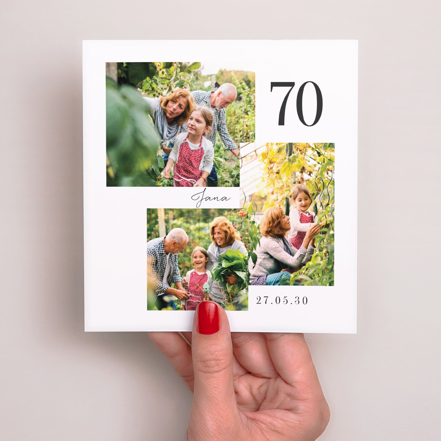 Beilegekarte Geburtstag Erwachsener Quadrat Fotomontage 70 Jahre foto N° 2
