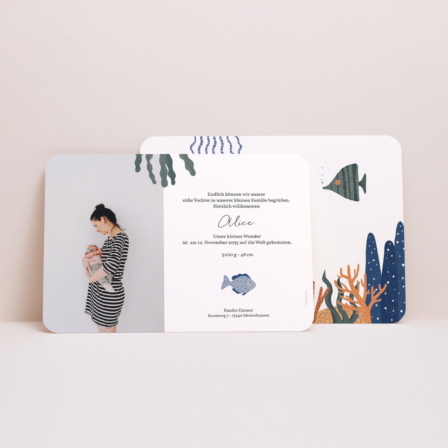 Geburtskarten Landschaft, abgerundete Ränder Es waren einmal die Meerestiere foto N° 3