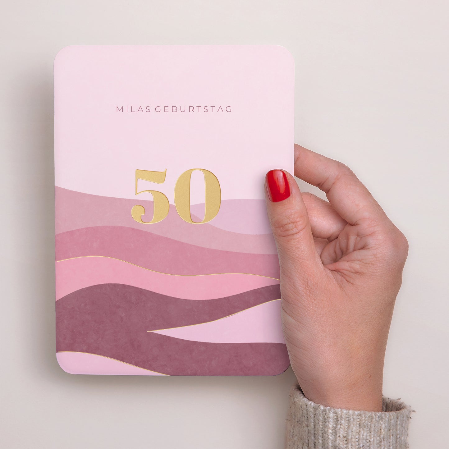 Beilegekarte Geburtstag Erwachsener Porträt, abgerundete Kanten Camaïeu Rosa, 50 Jahre foto N° 2
