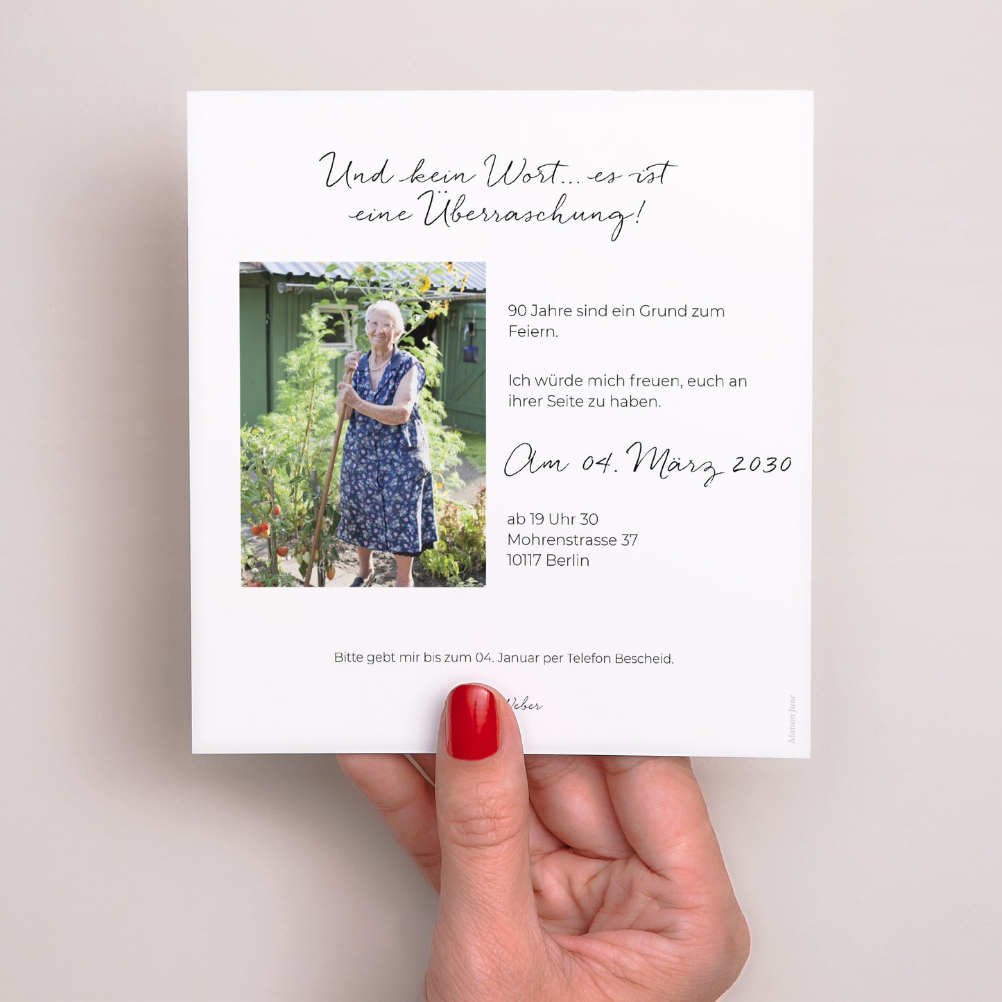 Einladungskarte Geburtstag Quadrat Geburtstag 90 Jahre gemischtes Quadrat Foto foto N° 3