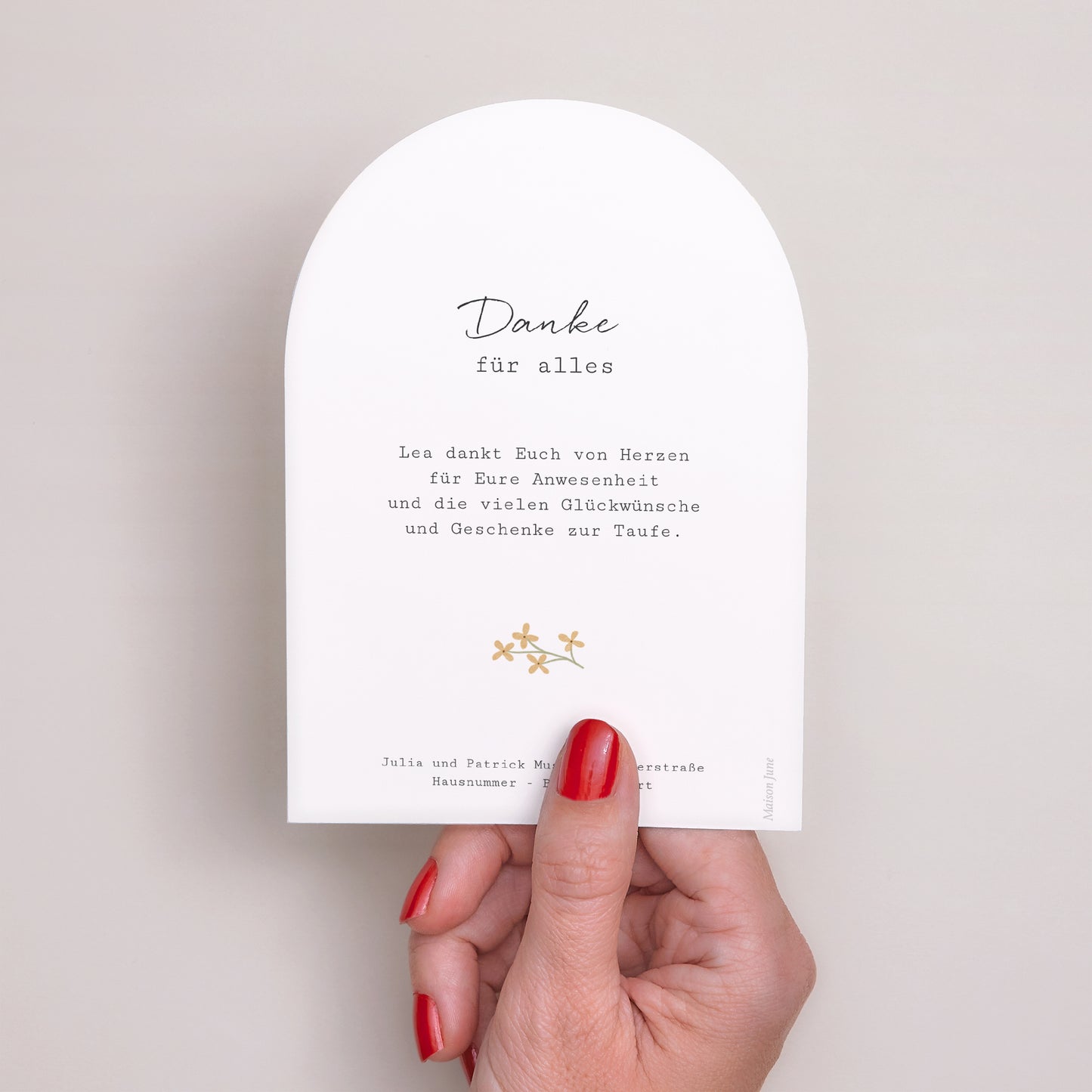 Dankeskarte Taufe Kleine Arche Blumenkreuz foto N° 3