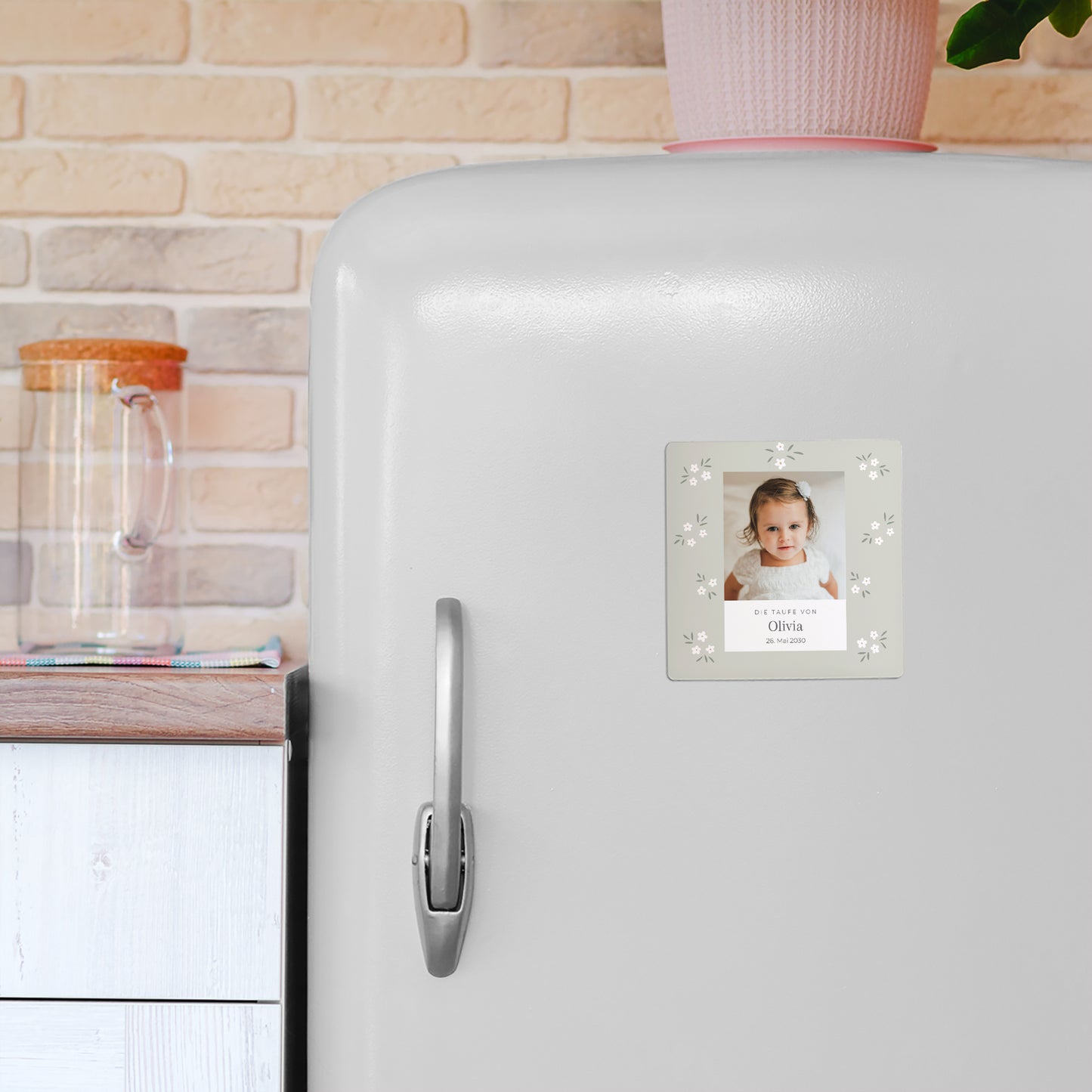 Taufeinladung Satz von 9, magnetisch. Kleine Blumen grün foto N° 4