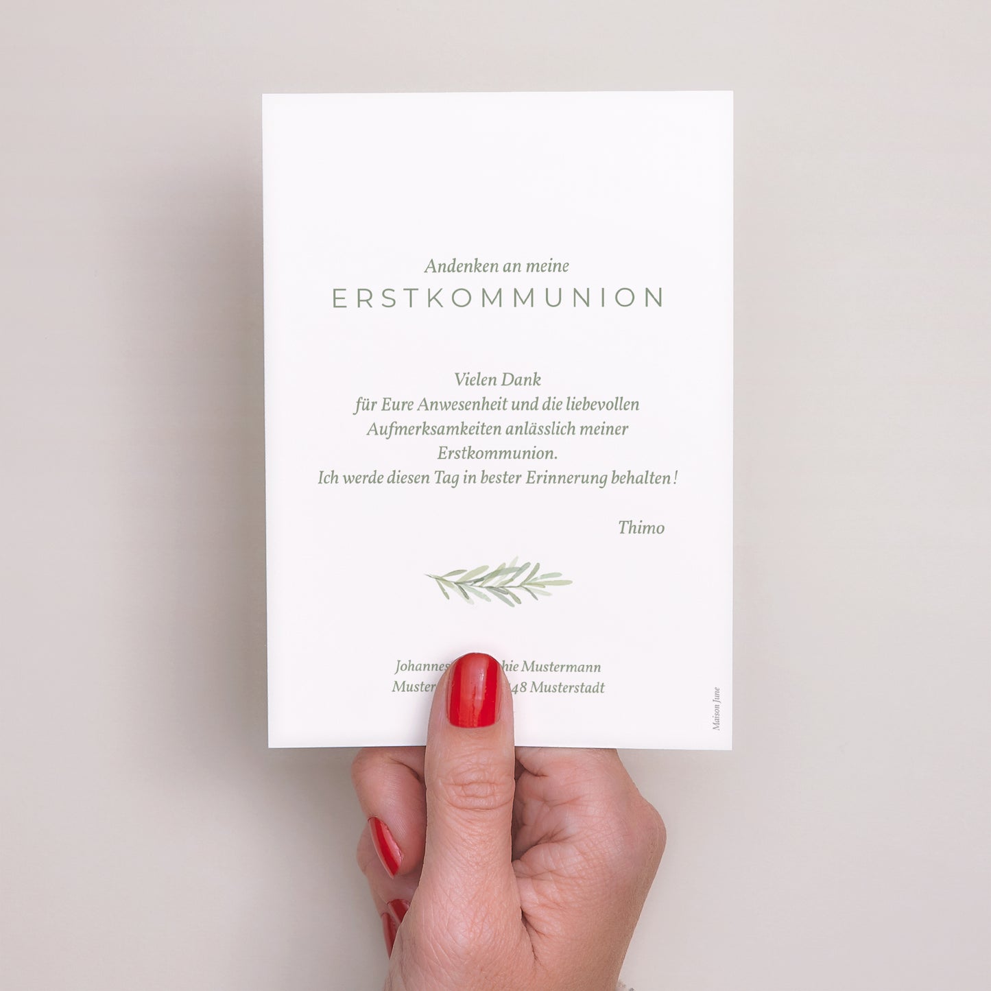 Dankeskarte Kommunion Porträt Olivenbaumkranz foto N° 3