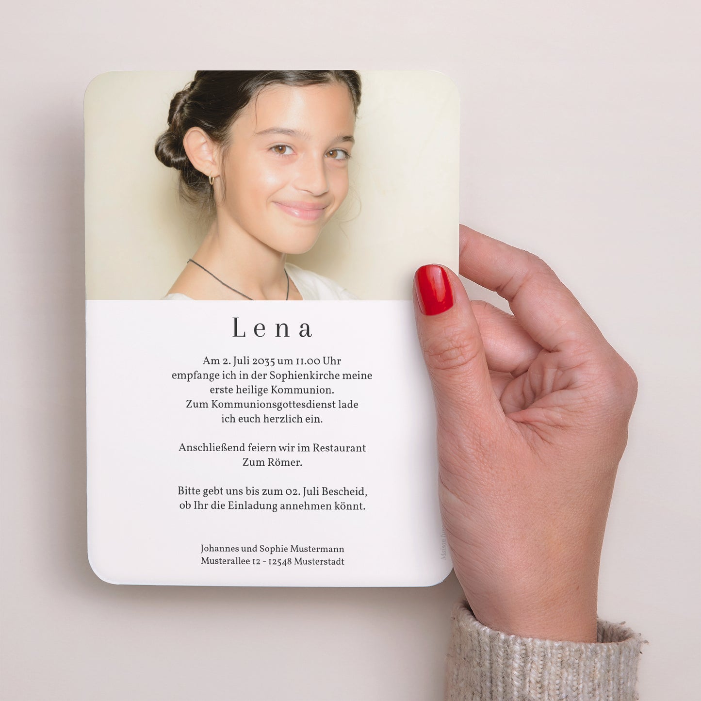 Einladungskarte Kommunion Porträt, abgerundete Kanten foto N° 3