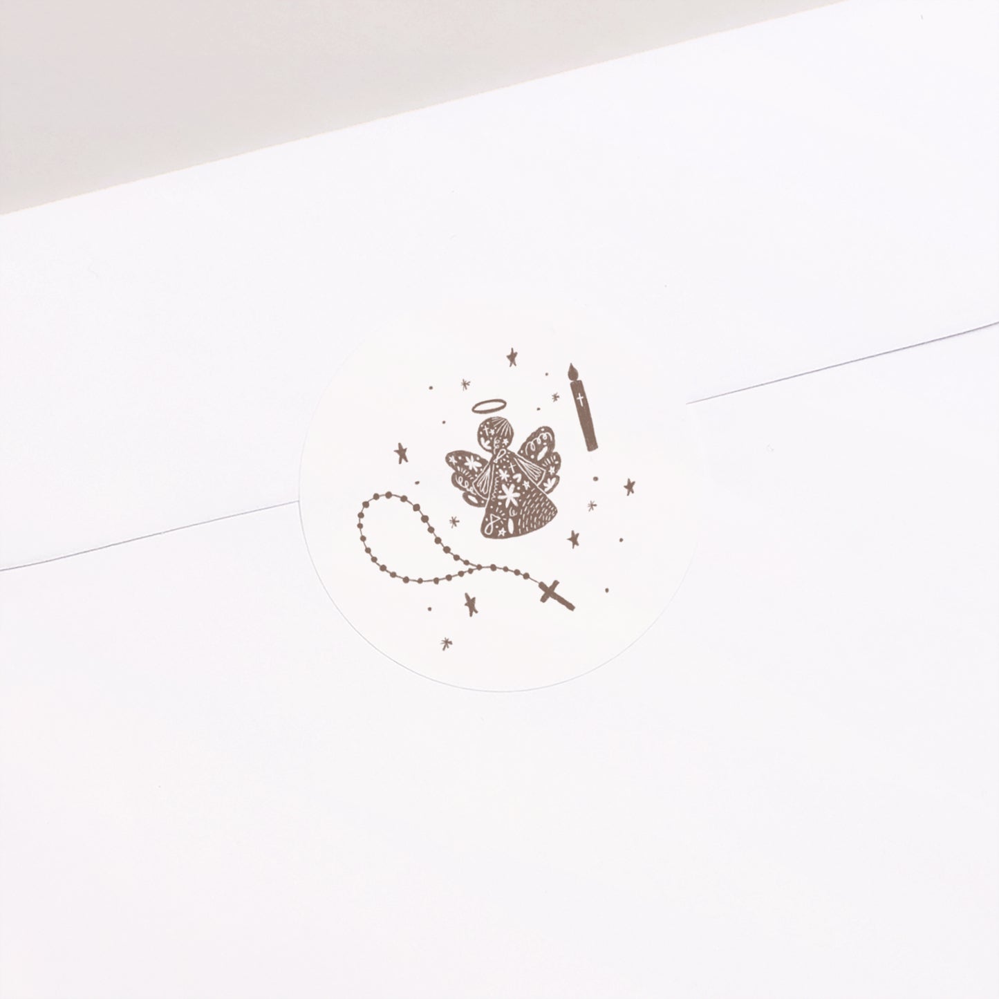 Sticker Taufe Rund Angelot und Rosenkranz foto N° 1