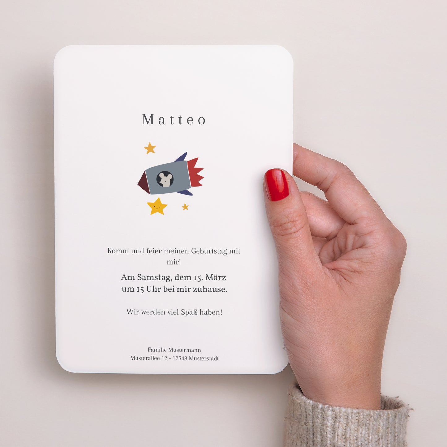 Einladungskarte Kindergeburtstag Porträt, abgerundete Kanten foto N° 3