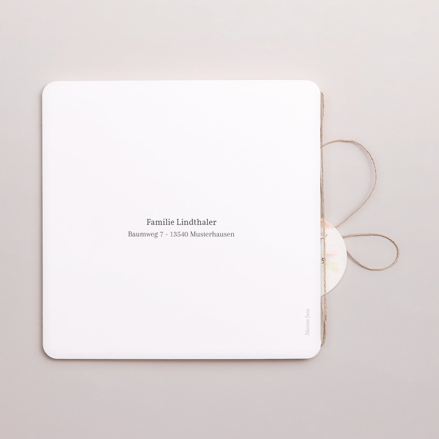 Geburtskarte Doppel-Quadrateinschlag, abgerundete Ecken, runde Etikette foto N° 3