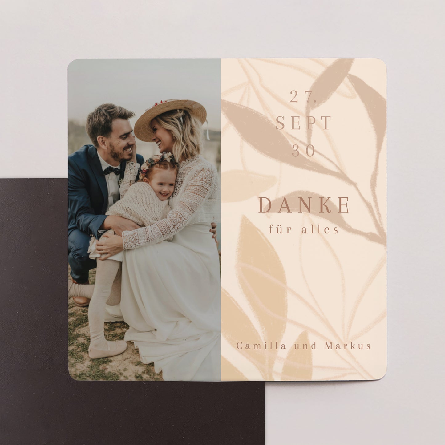 Dankeskarte Hochzeit Satz von 9, magnetisch. Hinter dem Laub foto N° 1