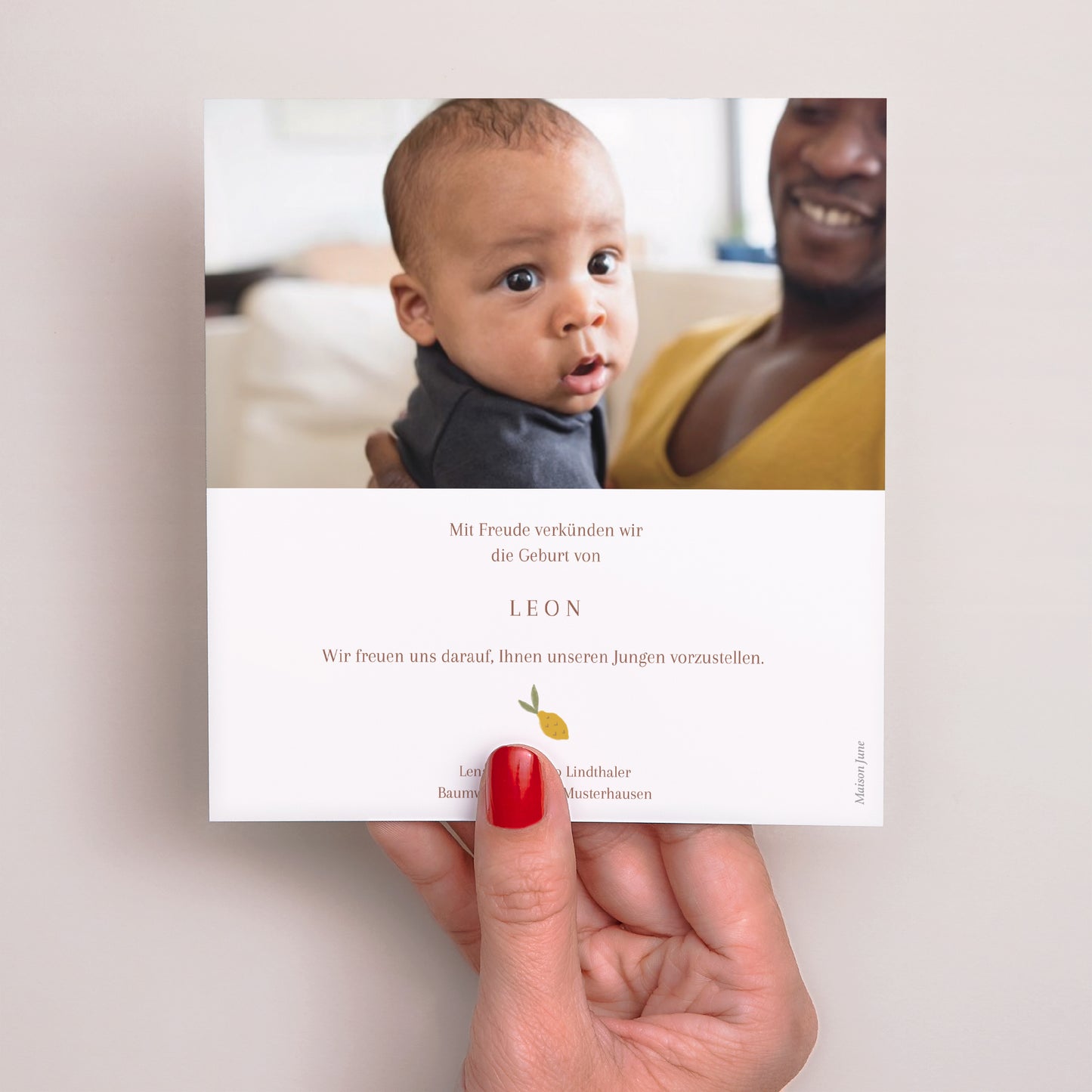 Geburtskarten Quadrat Kleine Schritte auf dem Markt foto N° 3