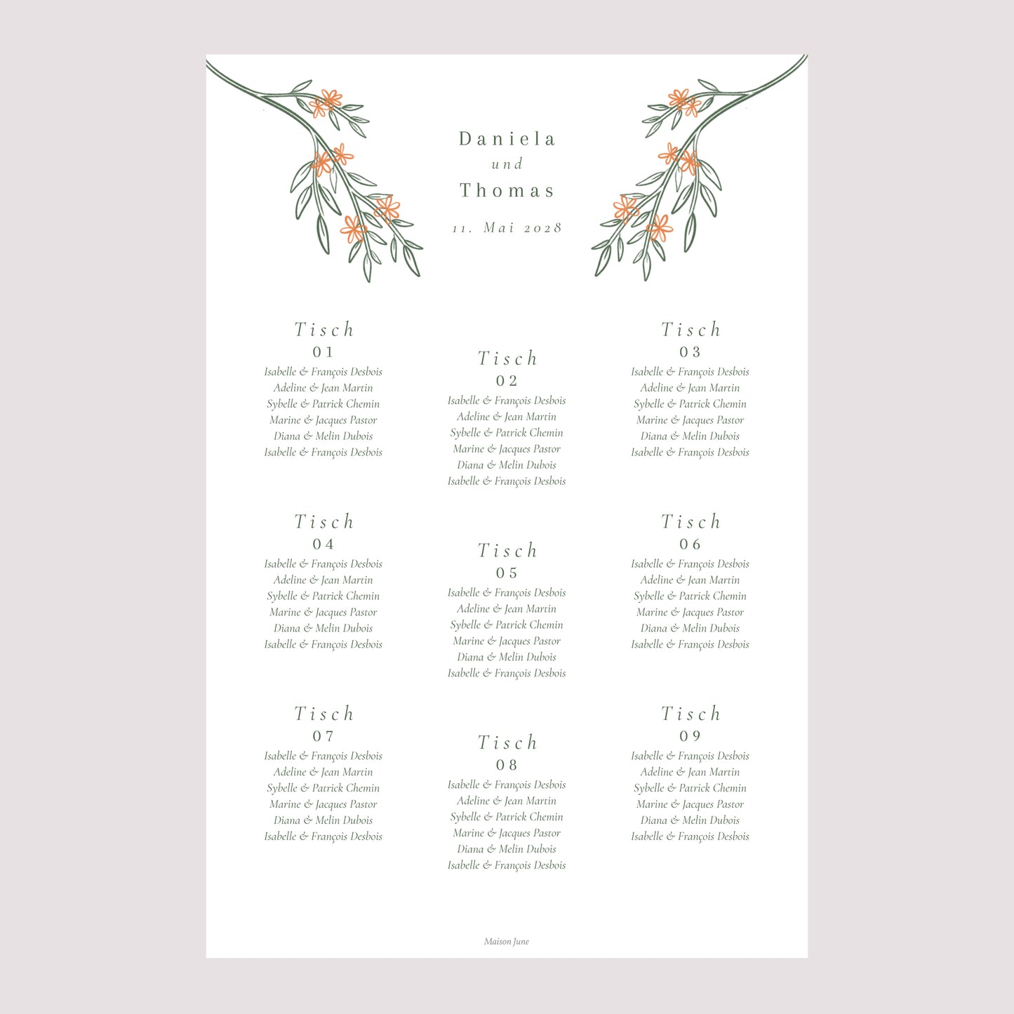 Sitzplan Hochzeit Porträt 60 x 90 cm Pflanzenrahmen II foto N° 2