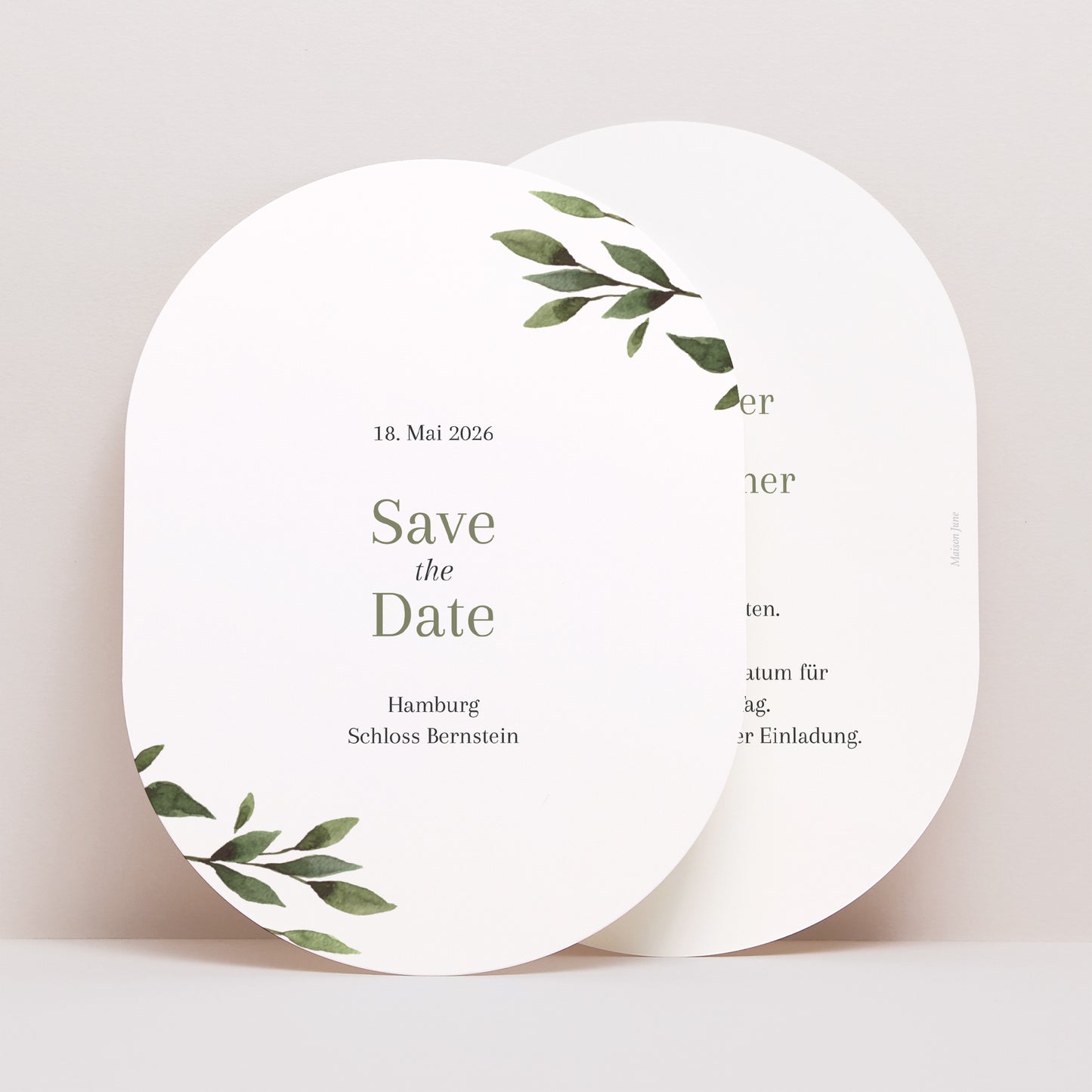Save the date Karte Hochzeit oval Pflanzliche Wellenbewegung foto N° 1