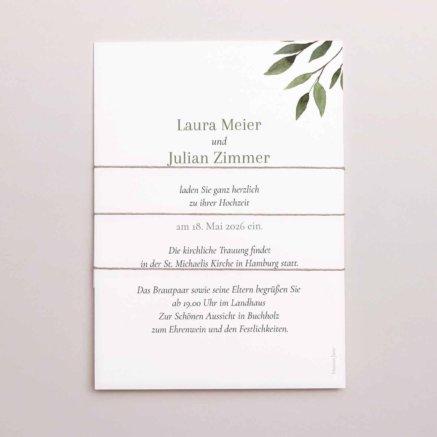 Hochzeitseinladung 3 Karten, Band Pflanzliche Wellenbewegung foto N° 4