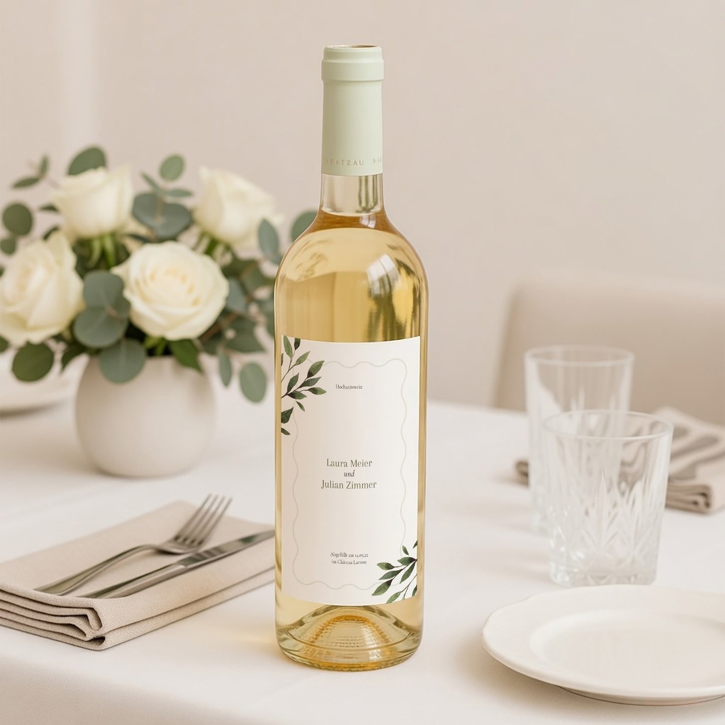 Flaschenetikett Hochzeit Porträt Pflanzliche Wellenbewegung foto N° 2