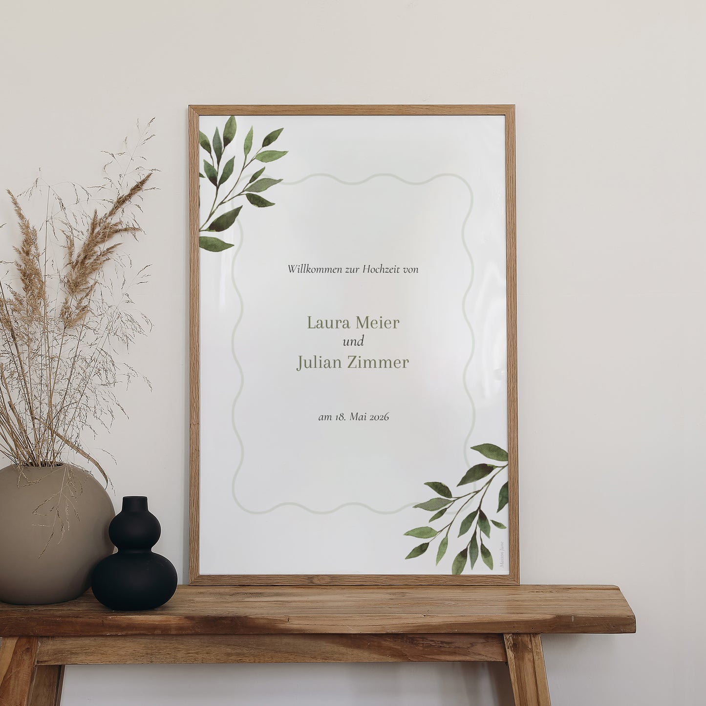 Begrüßungstafel Hochzeit Porträt 60 x 90 cm Pflanzliche Wellenbewegung foto N° 2