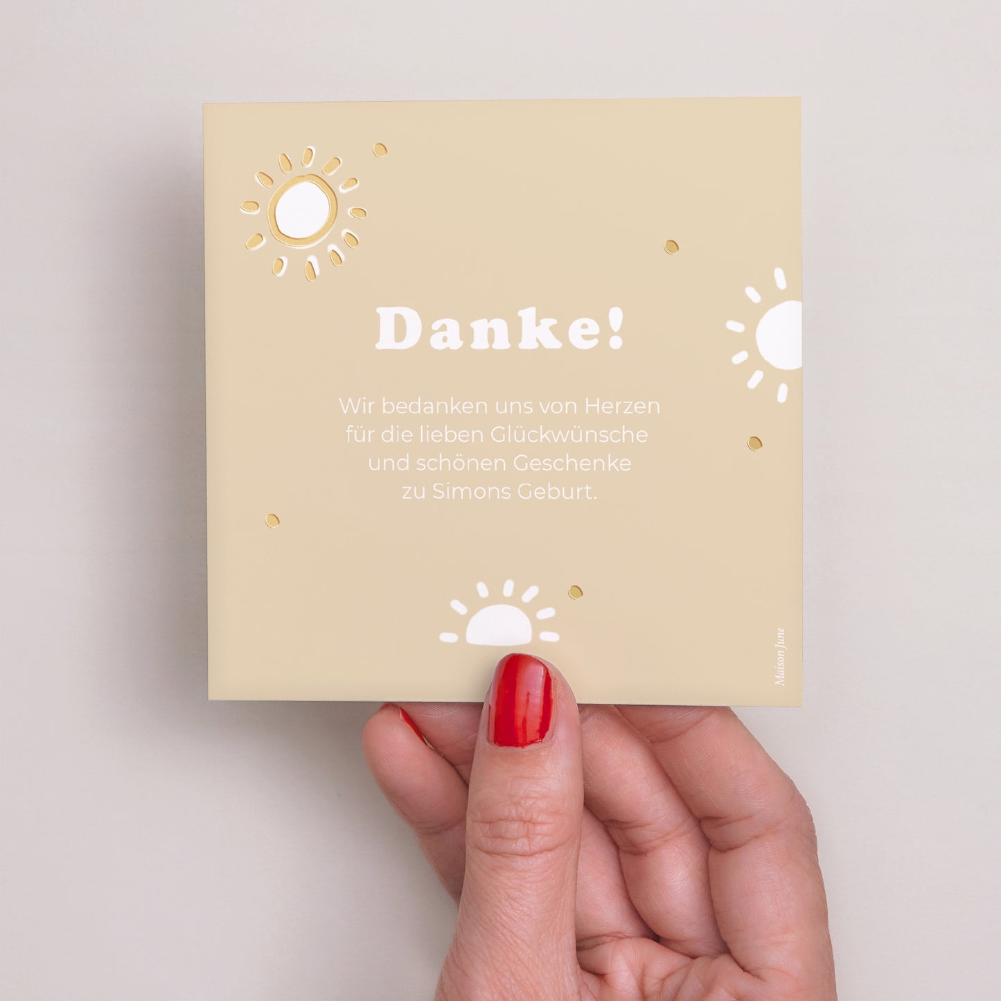 Dankeskarte Geburt Quadrat Sonnenmotiv Vergoldung foto N° 2
