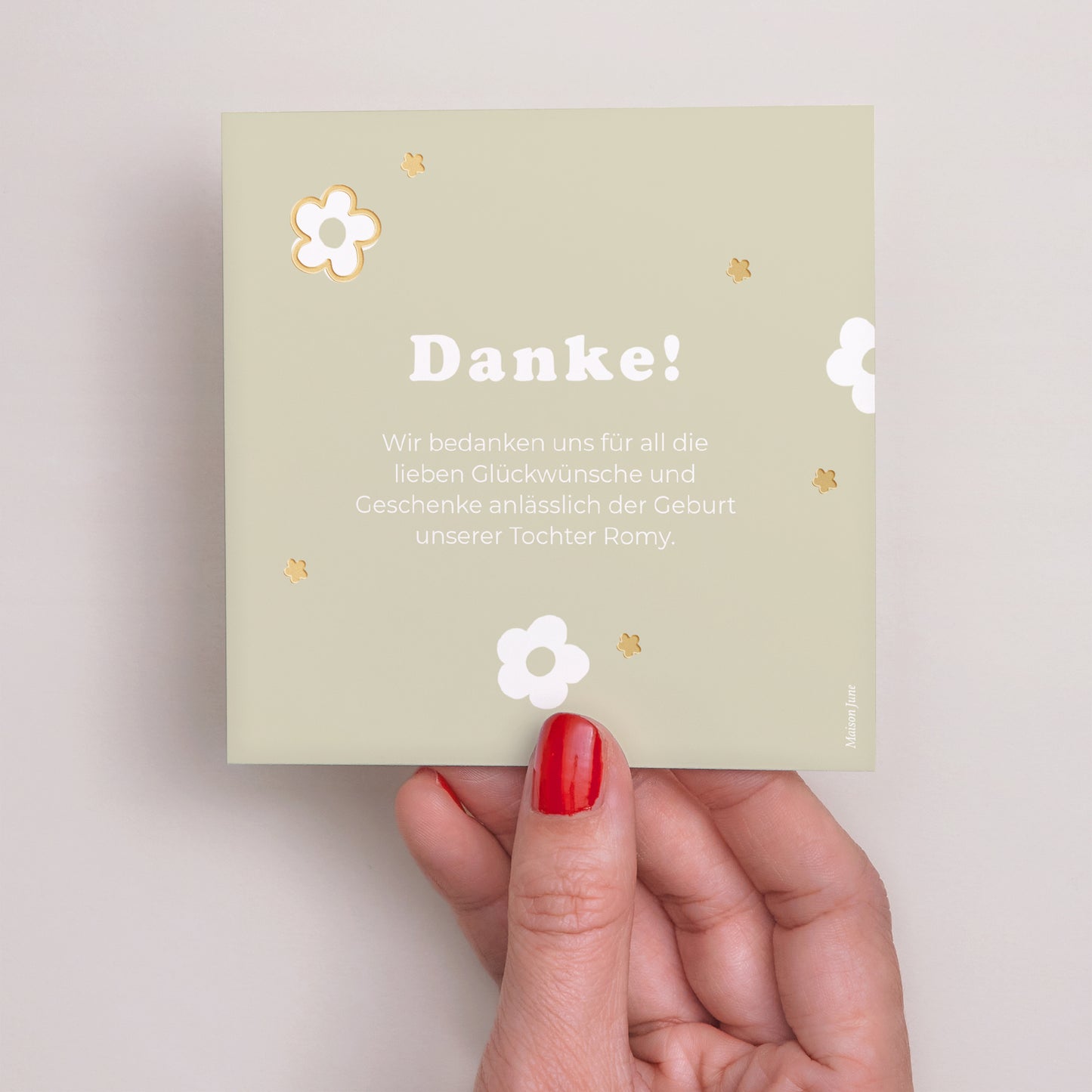 Dankeskarte Geburt Quadrat Blumenmuster Vergoldung foto N° 2