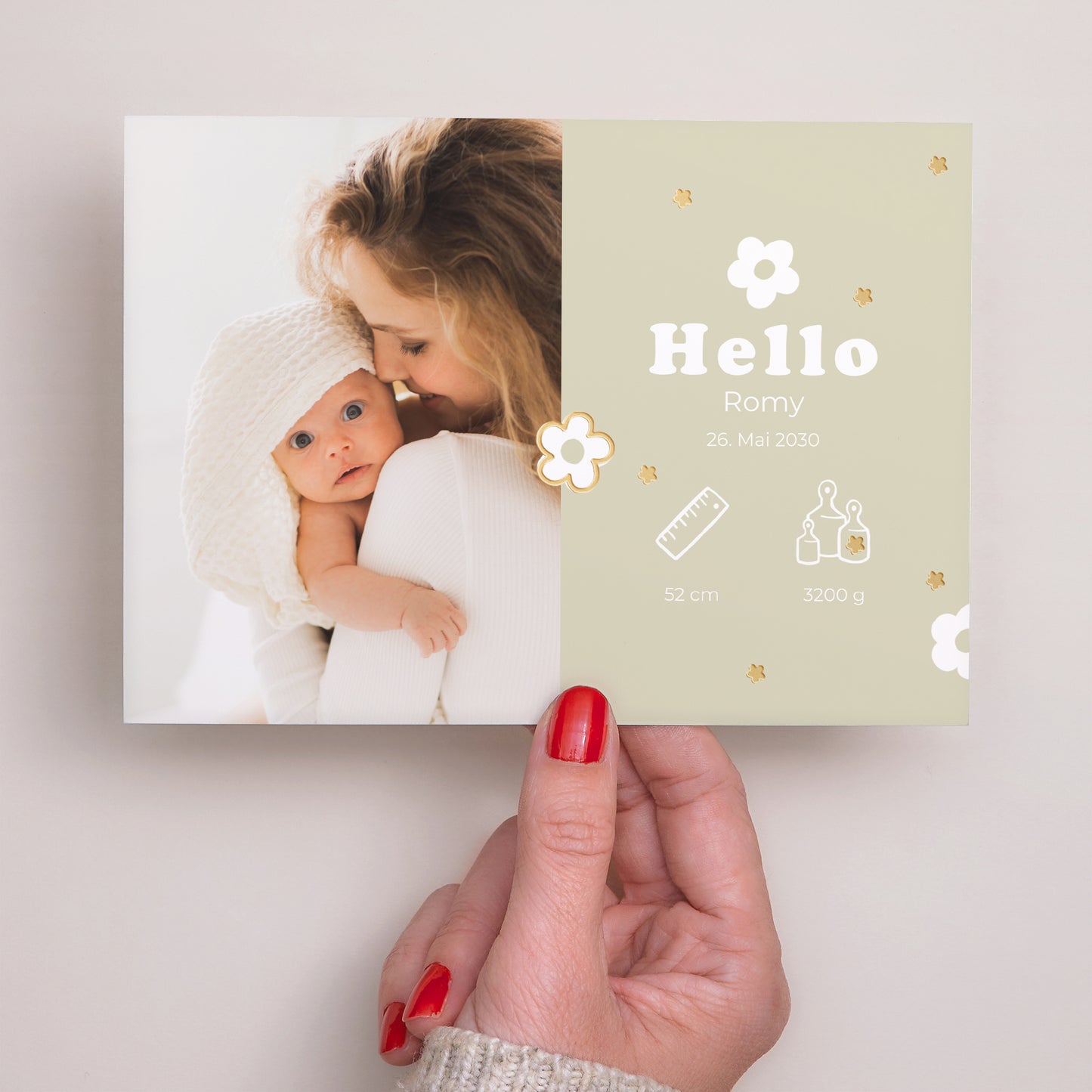 Geburtskarte Landschaft Blumenmuster Vergoldung foto N° 3