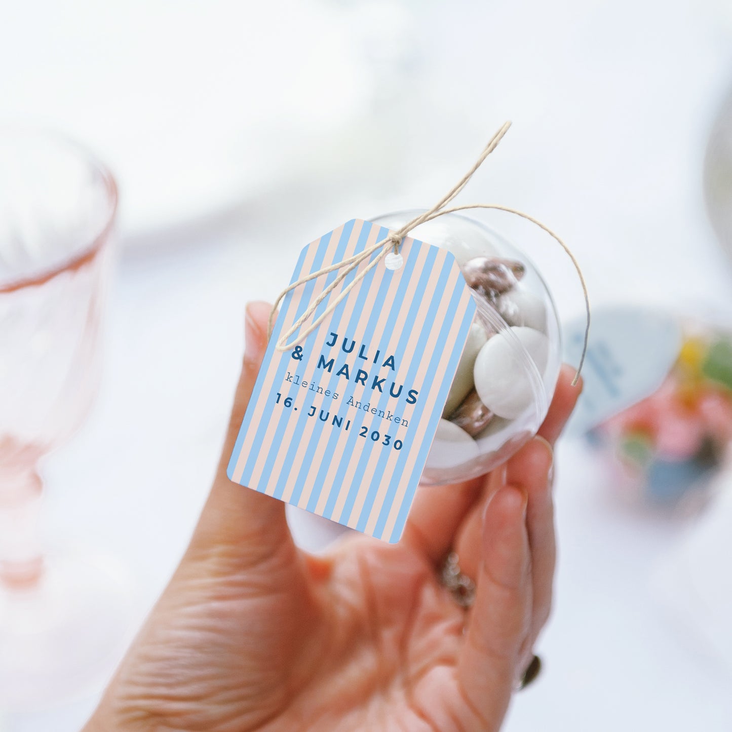 Geschenkbox Hochzeit Ball mit Wimpel-Etikett Liebe am Strand foto N° 3