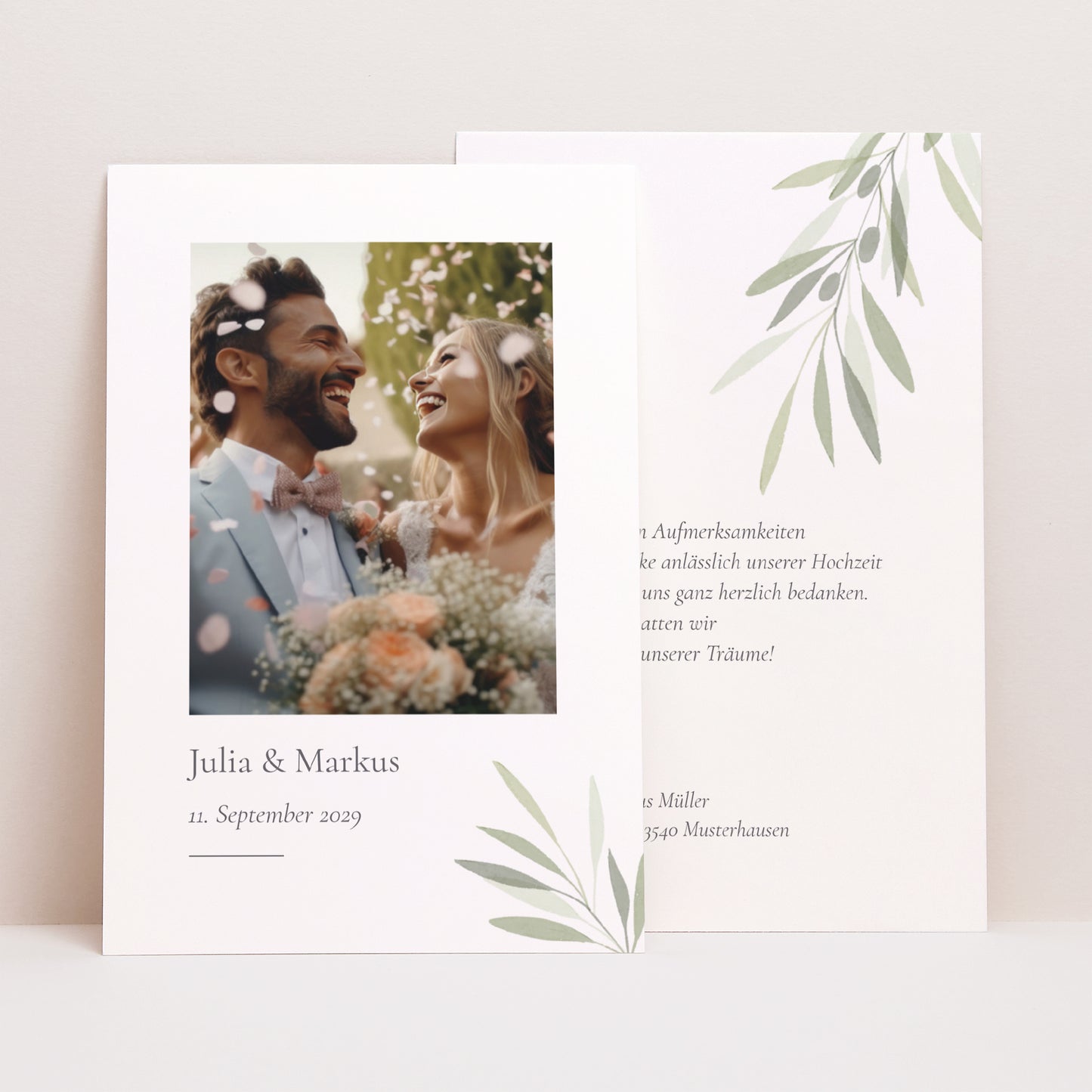Dankeskarte Hochzeit PortraitPorträt Zweig von Oliver II foto N° 1