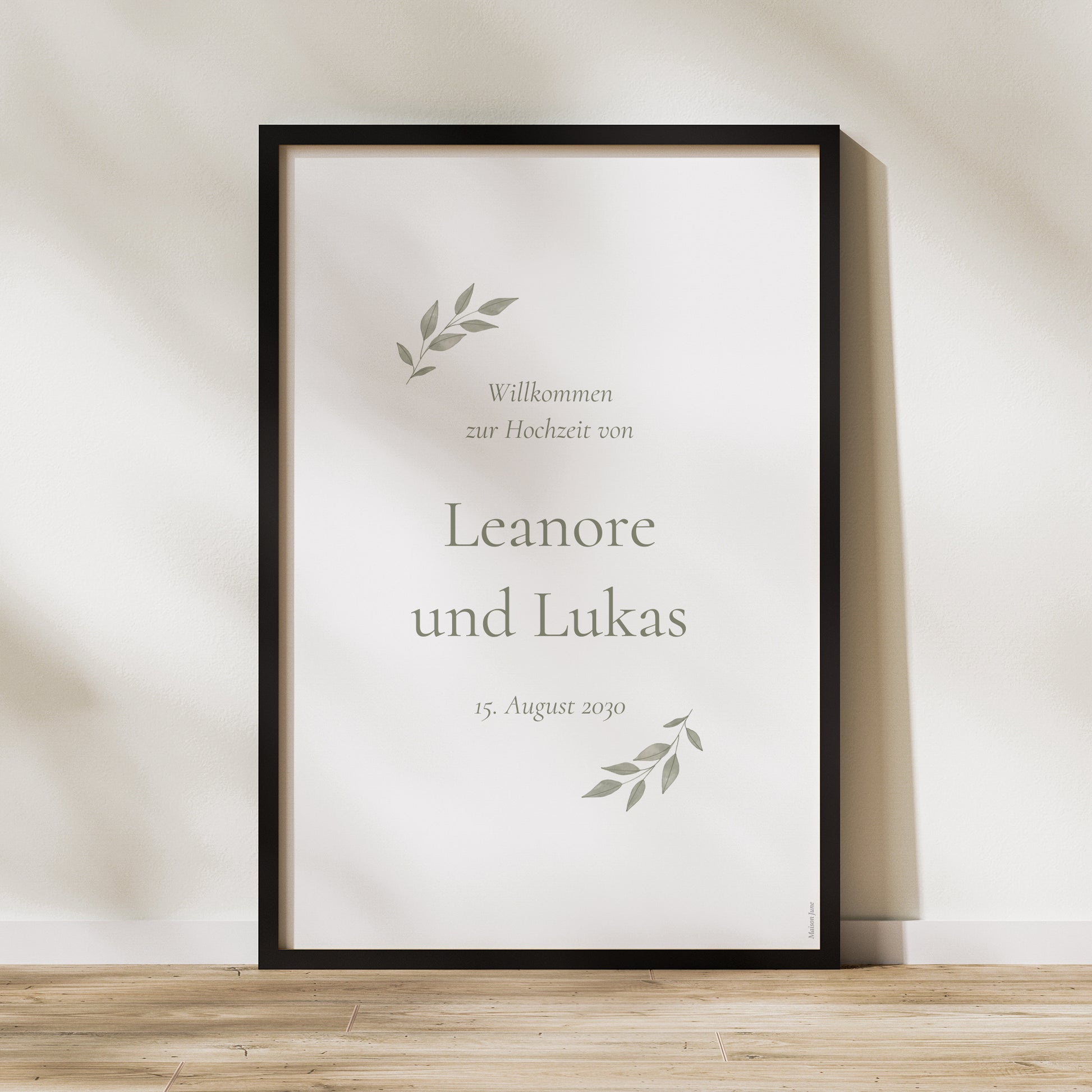 Begrüßungstafel Hochzeit Porträt 60 x 90 cm Goldene Pflanzenkrone foto N° 1
