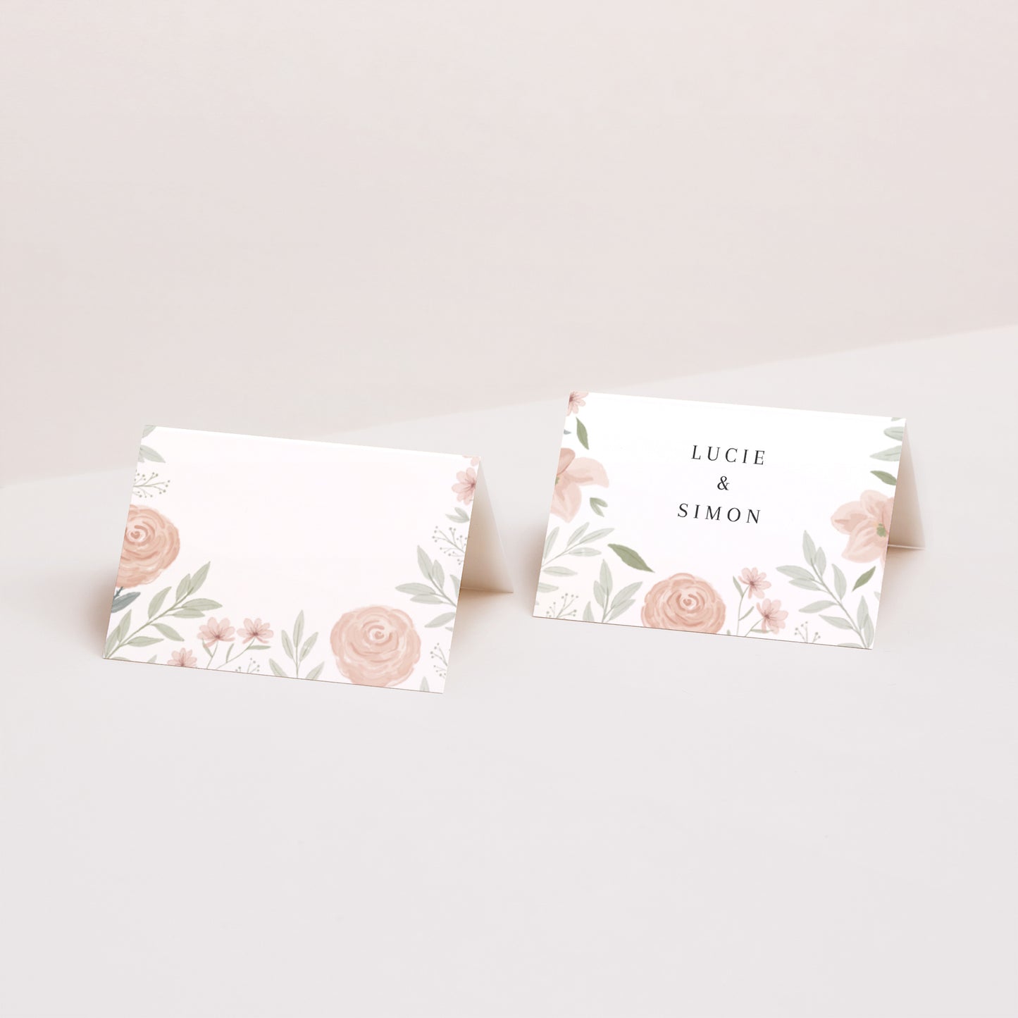 Tischkarten Hochzeit Quer Floral eingerahmt foto N° 1