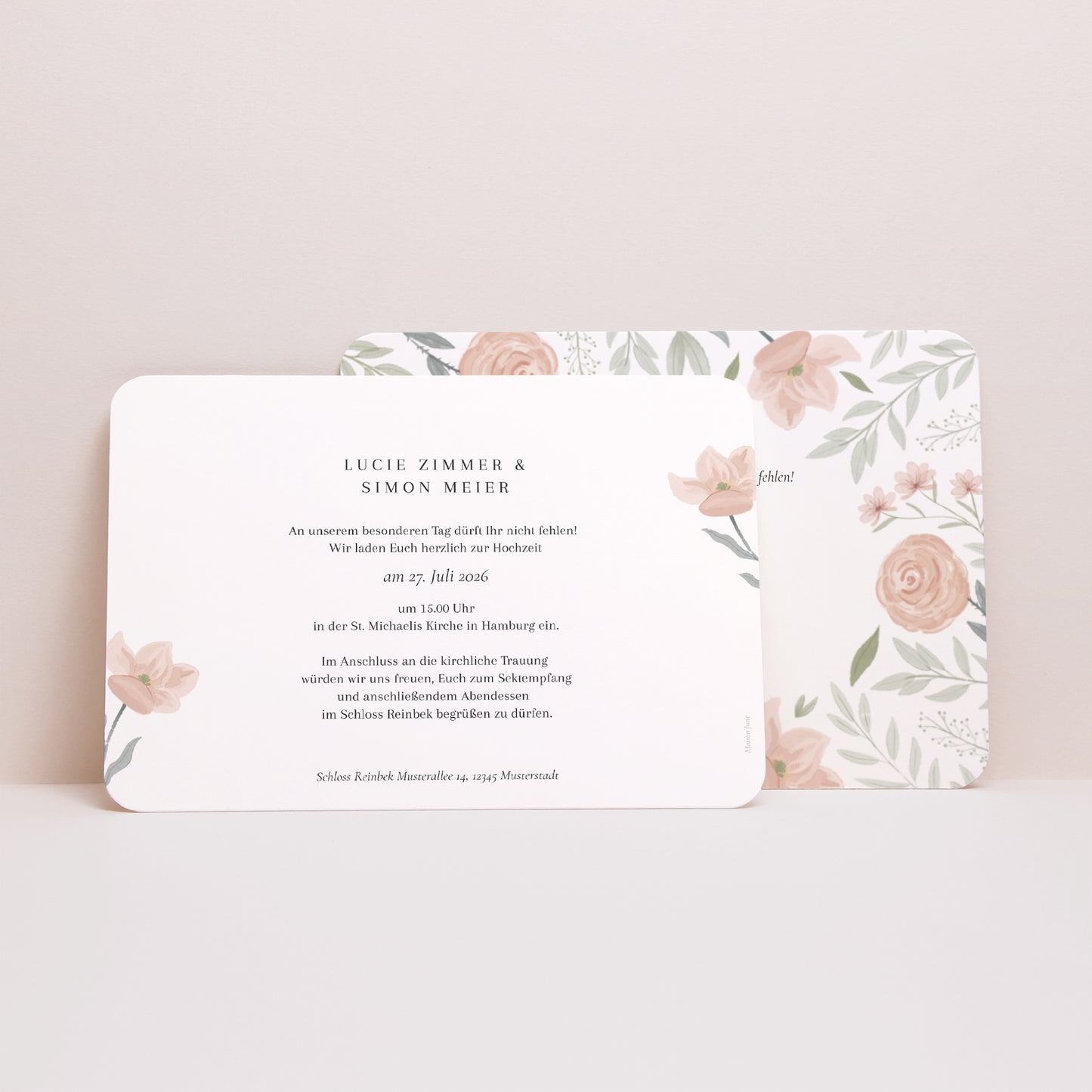 Einladungskarte Hochzeit Landschaft, abgerundete Ränder Floral eingerahmt foto N° 2