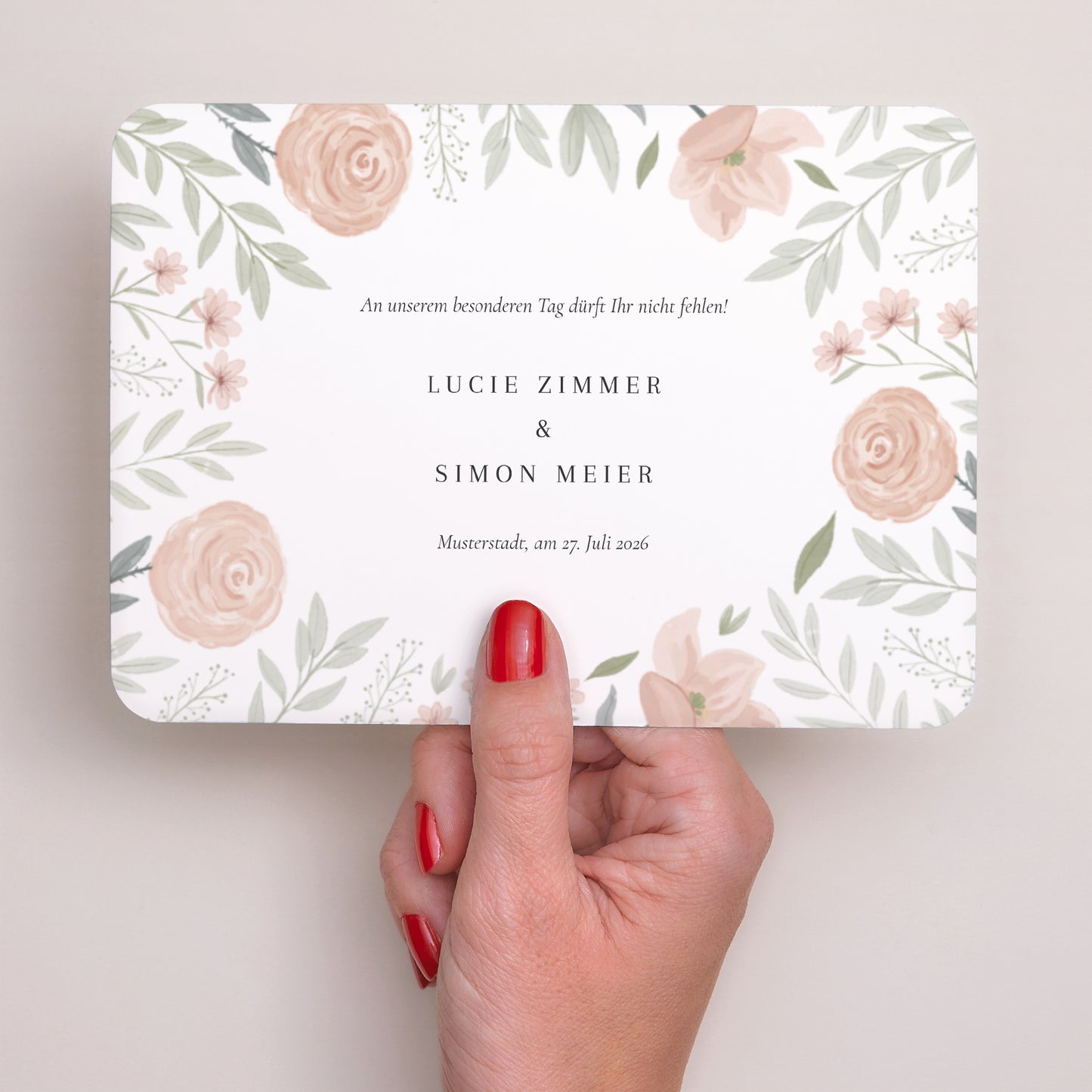 Hochzeitseinladung Landschaft, abgerundete Ränder Floral eingerahmt foto N° 3