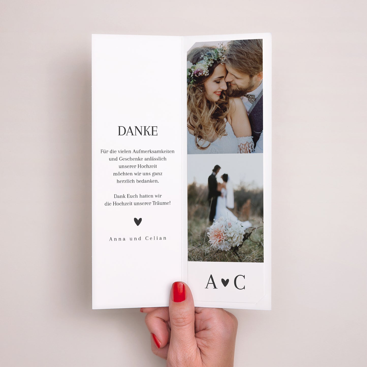 Dankeskarte Hochzeit Fotoautomaten Lesezeichen Unermessliche Liebe foto N° 2