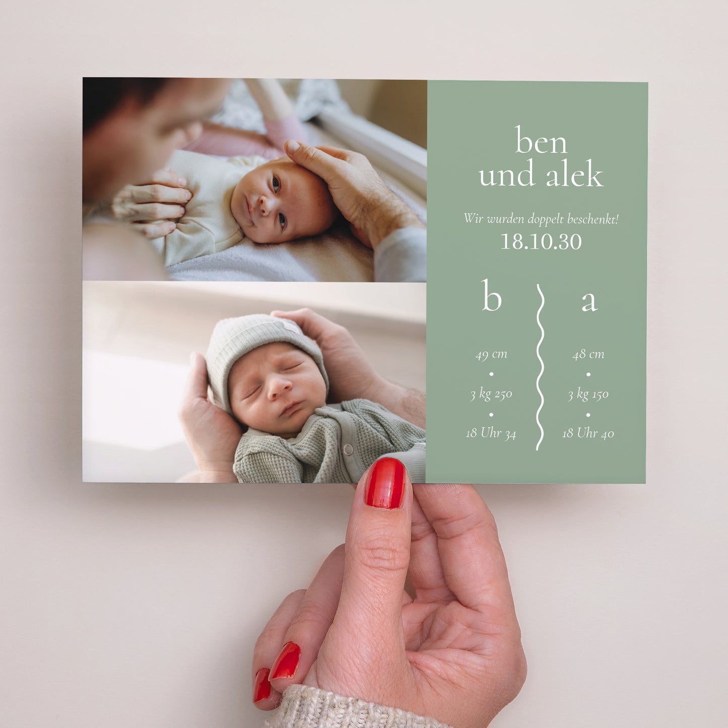 Geburtskarte Landschaft Zwillinge Farbe Grün foto N° 3