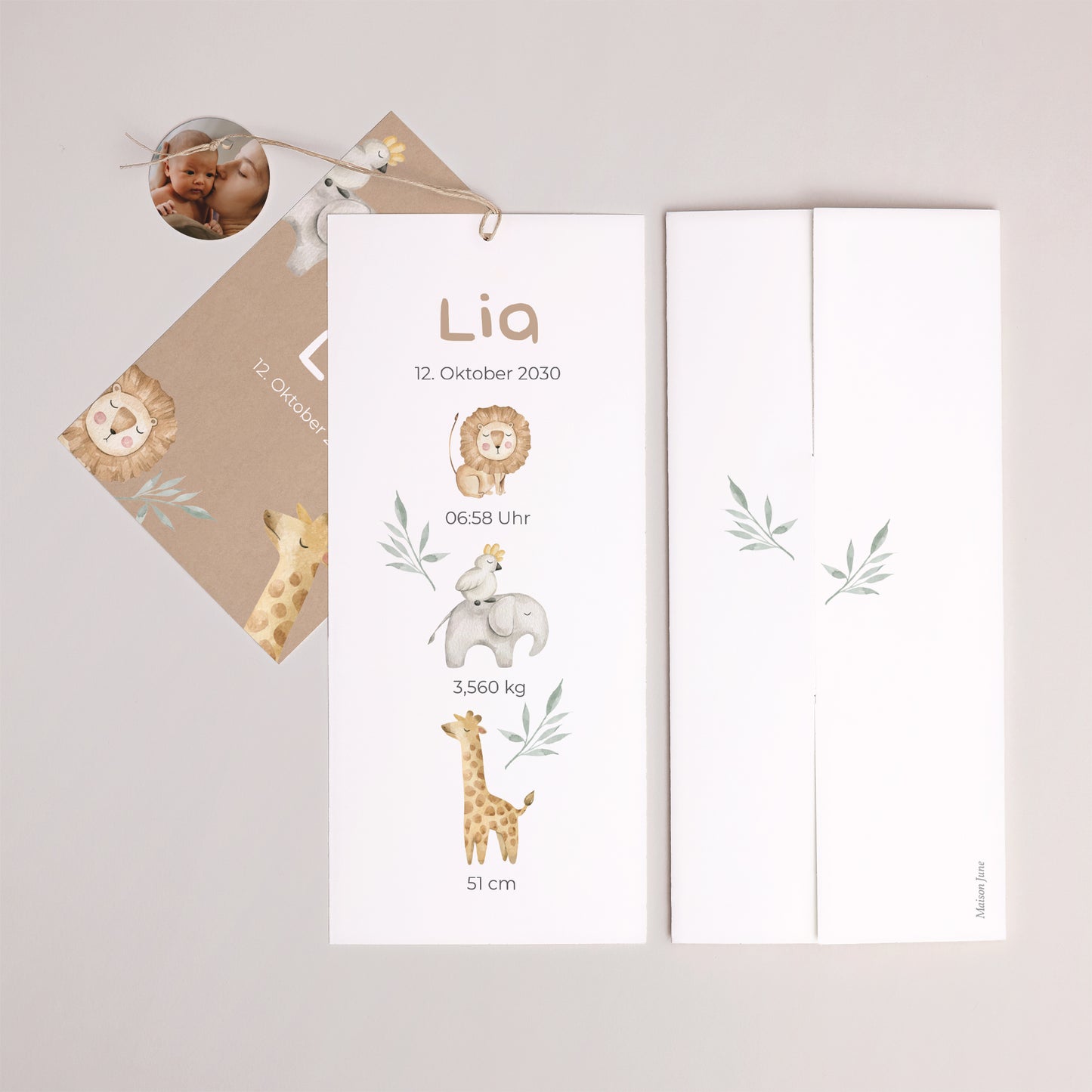 Geburtskarte Portrait-Hülle 2 Karten, Etikett Jungle Happiness foto N° 4