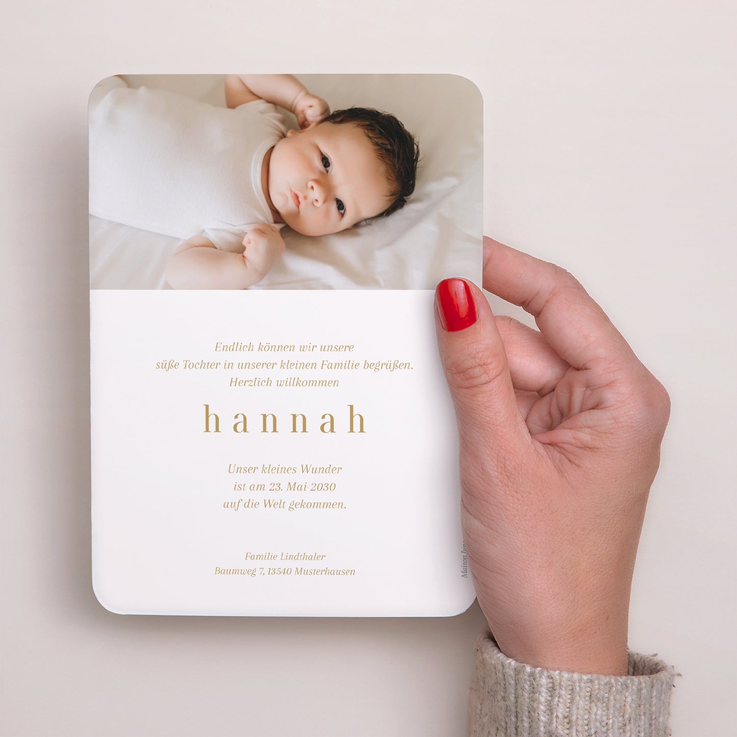 Geburtskarte Porträt, abgerundete Kanten Palmen des Goldes foto N° 3