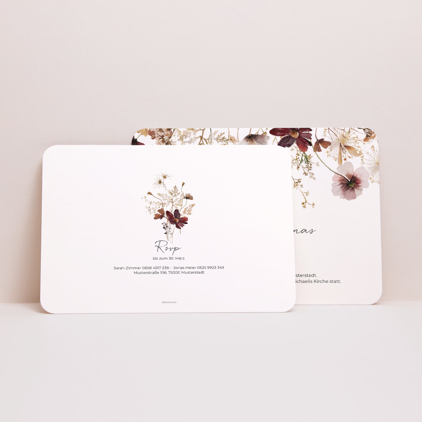 Hochzeitseinladung Landschaft, abgerundete Ränder getrocknete Wiesenblumen foto N° 2