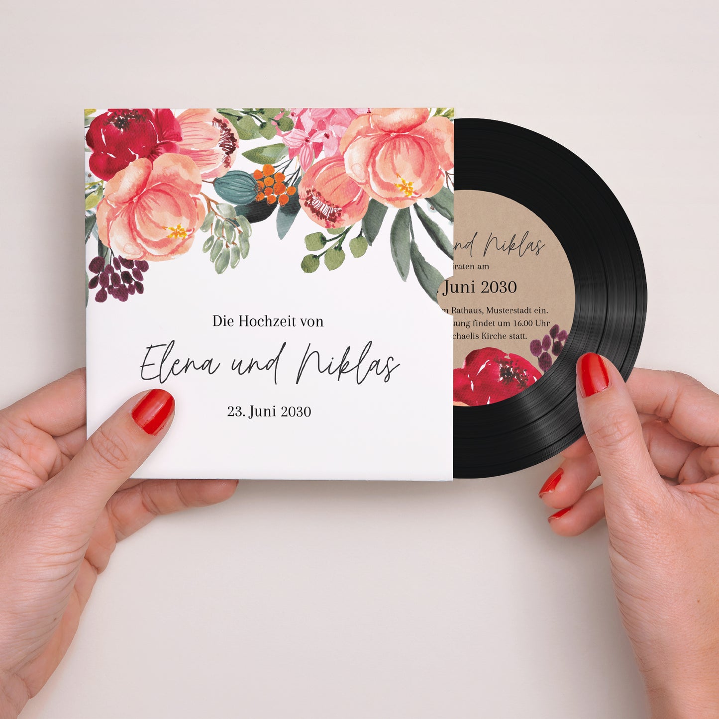 Hochzeitseinladung Schallplattenhülle Pops Blumen foto N° 2