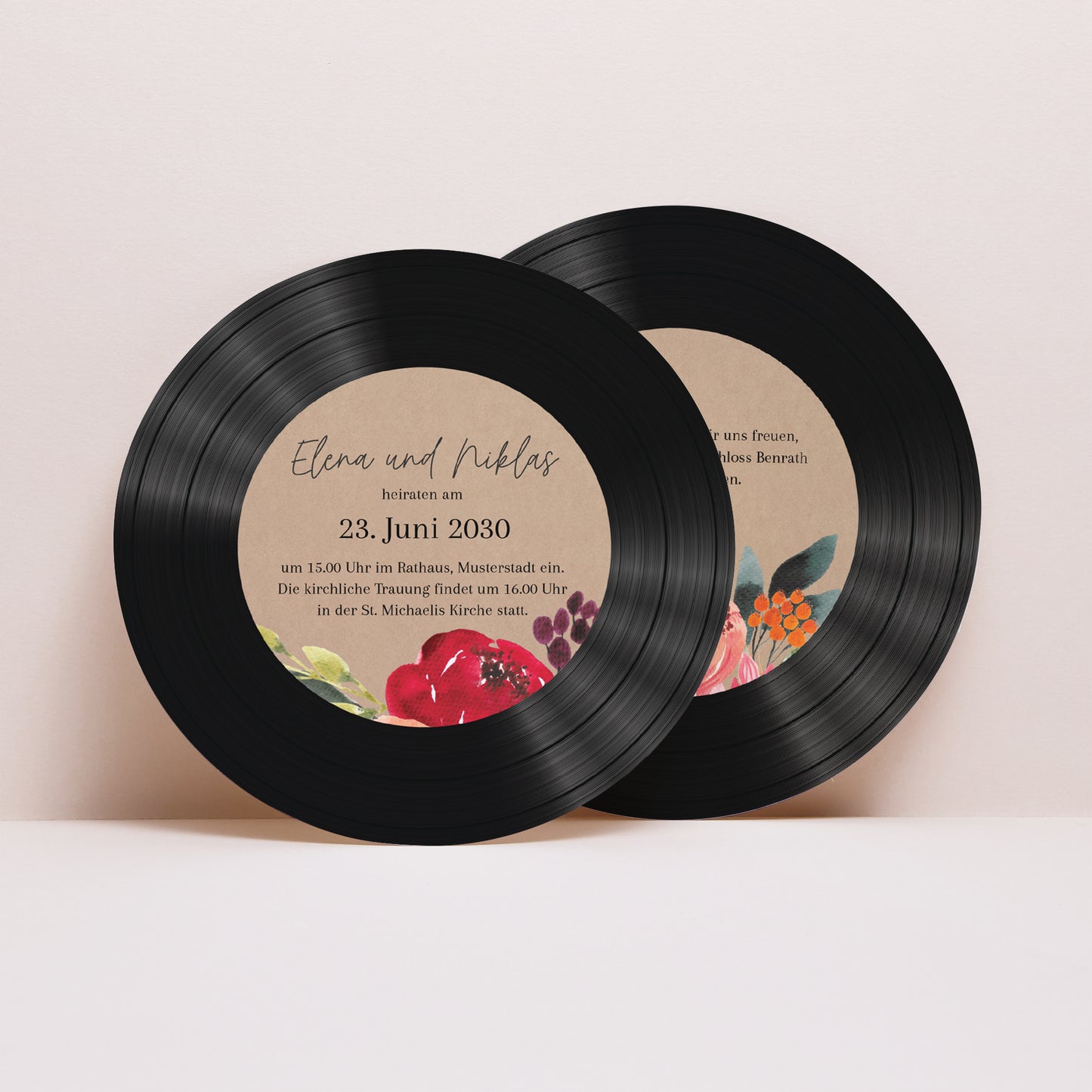 Hochzeitseinladung Schallplattenhülle Pops Blumen foto N° 4