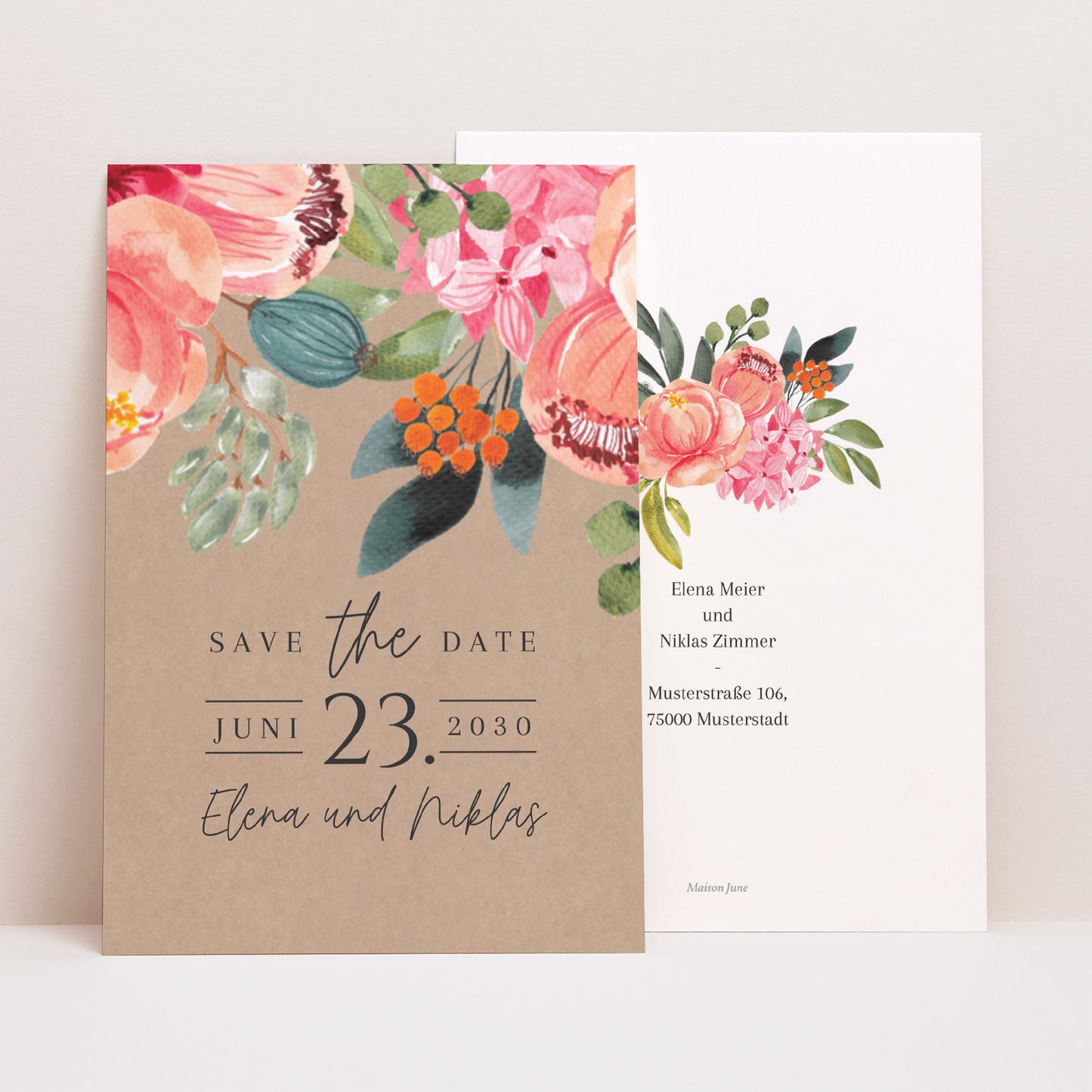 Save the date Karte Hochzeit PortraitPorträt Pops Blumen foto N° 1