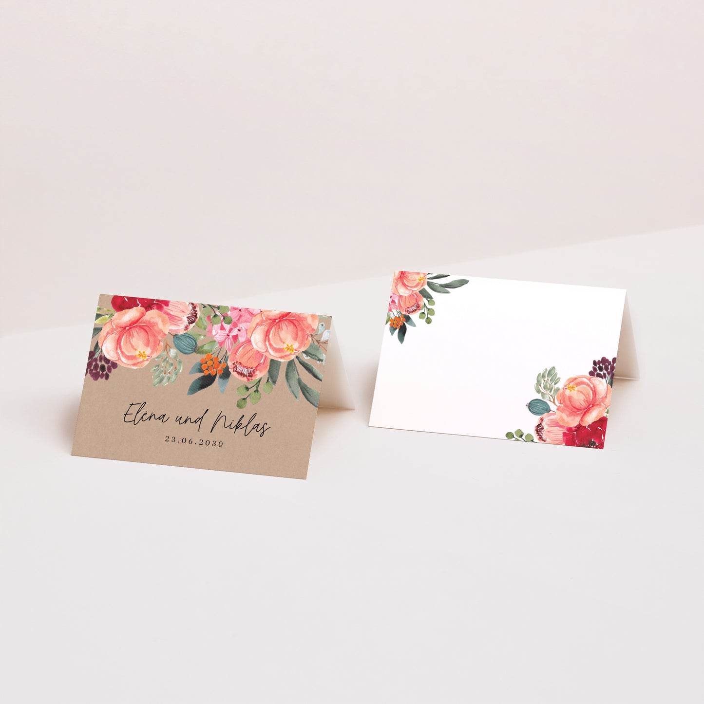 Tischkarten Hochzeit Quer Pops Blumen foto N° 1