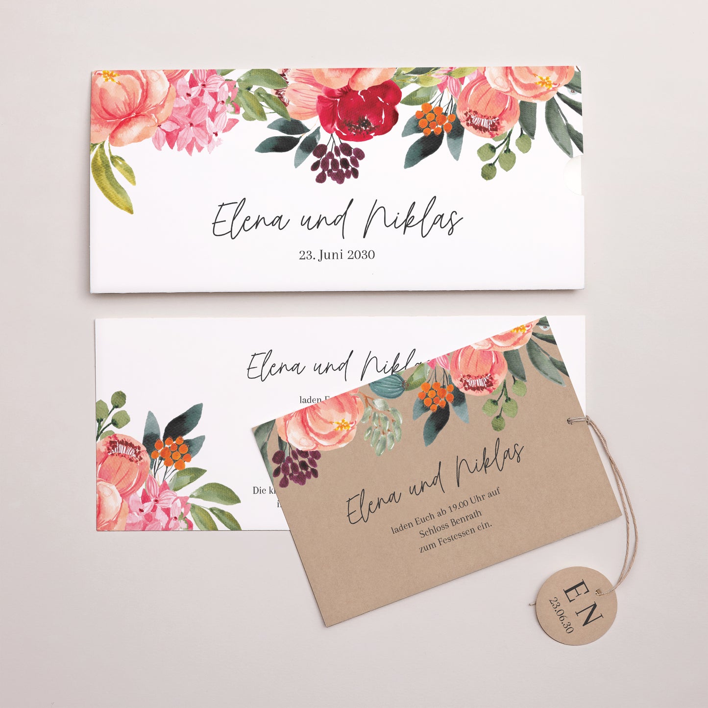 Hochzeitseinladung Mappe 2 Karten, Etikett Pops Blumen foto N° 3