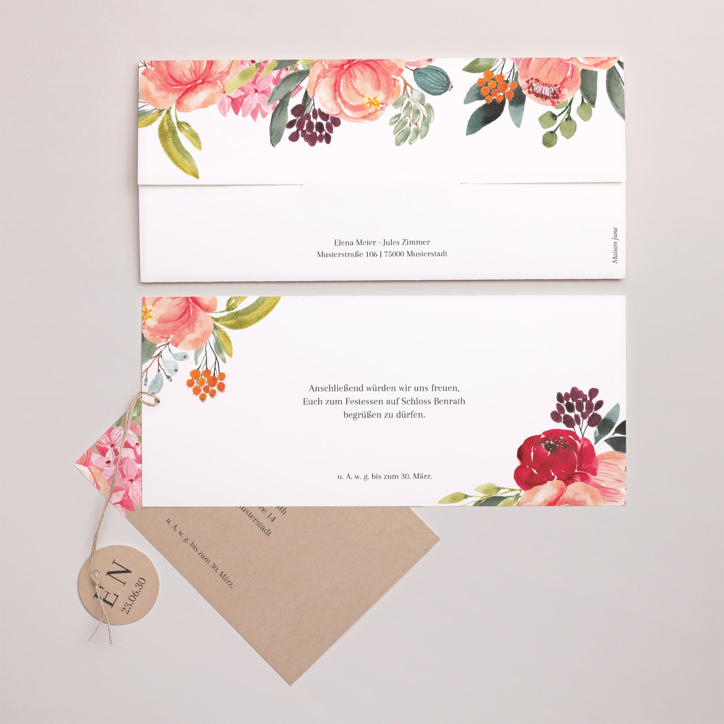Hochzeitseinladung Mappe 2 Karten, Etikett Pops Blumen foto N° 4
