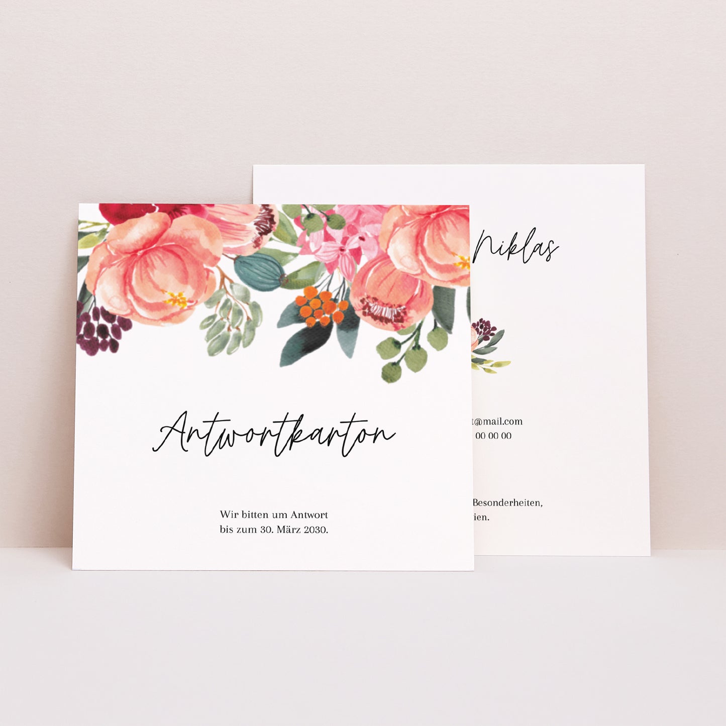 Antwortkarte Hochzeit Quadrat Pops Blumen foto N° 1