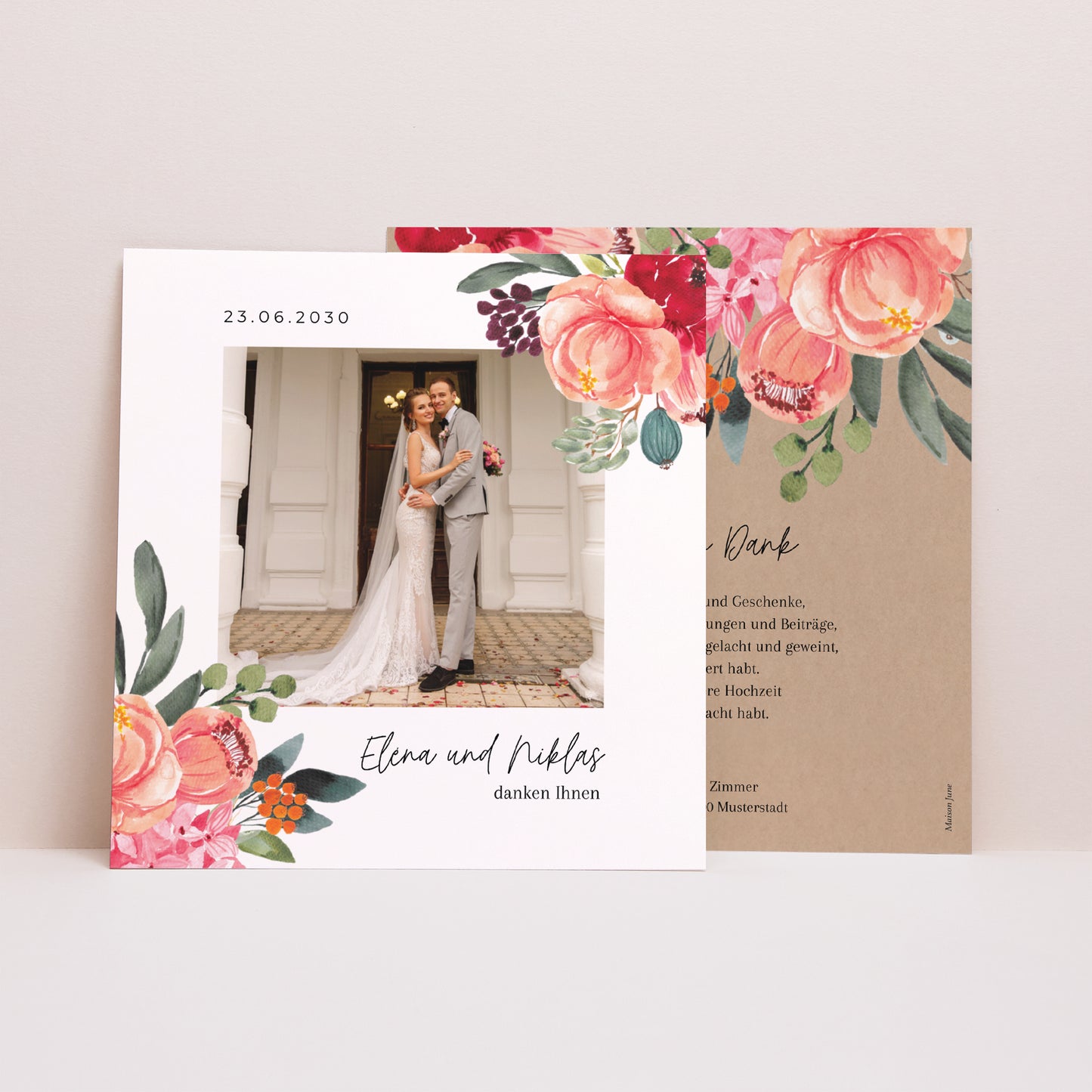 Dankeskarte Hochzeit Quadrat Pops Blumen foto N° 1