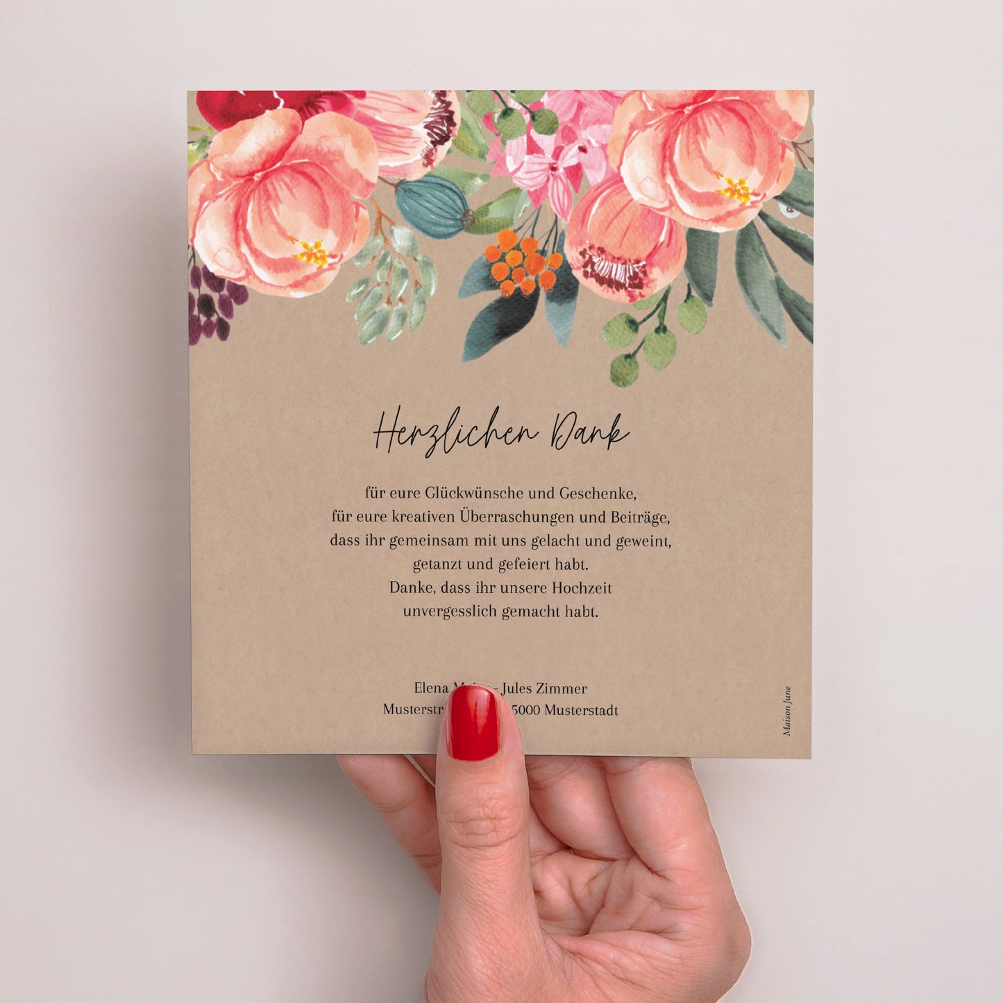 Dankeskarte Hochzeit Quadrat Pops Blumen foto N° 3