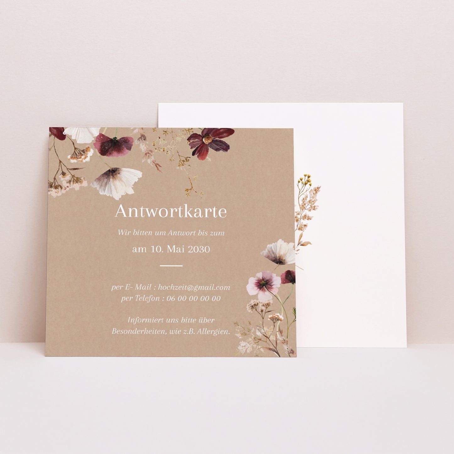 Antwortkarte Hochzeit Quadrat Getrocknete Wiesenblumen II foto N° 1