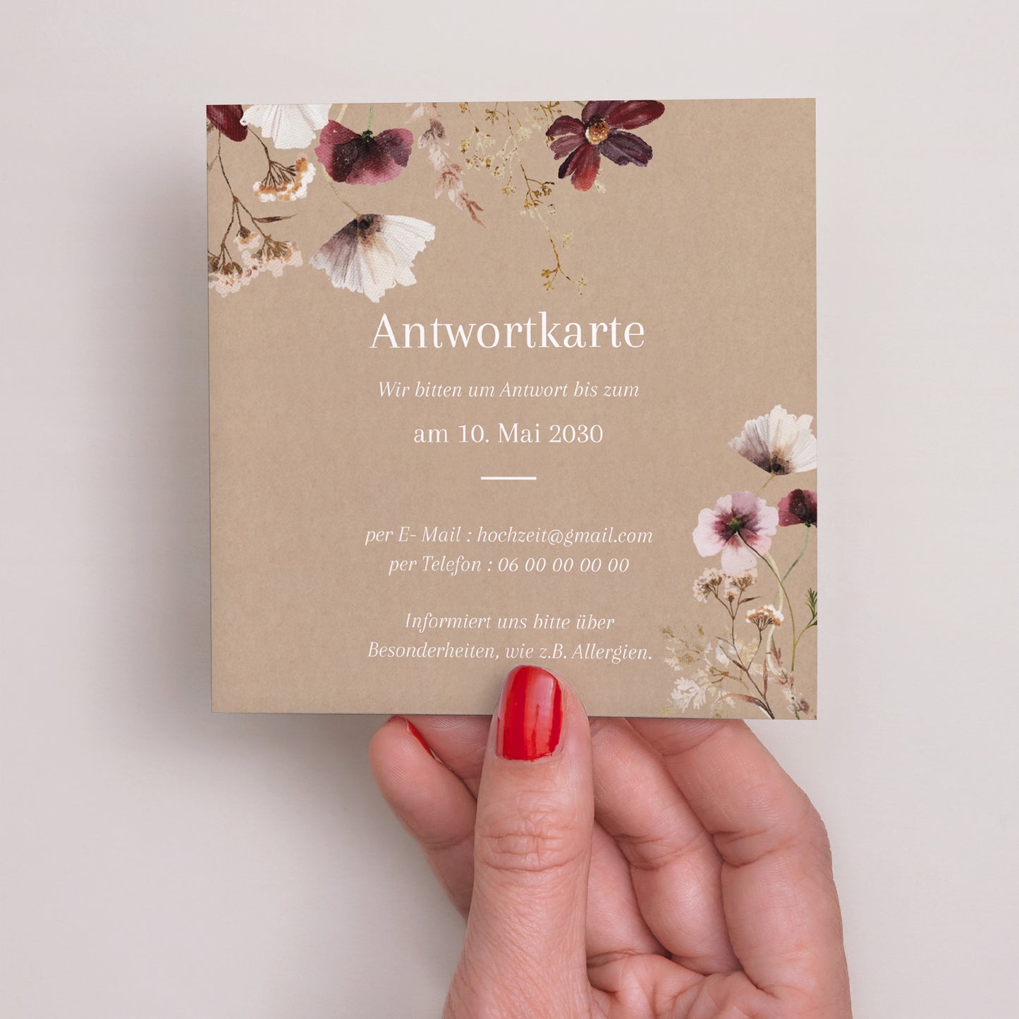 Antwortkarte Hochzeit Quadrat Getrocknete Wiesenblumen II foto N° 2