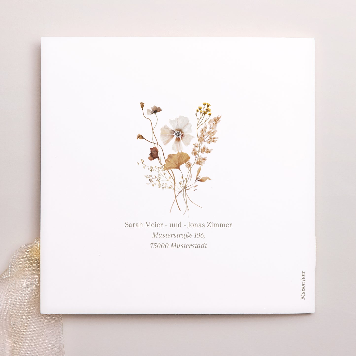 Hochzeitseinladung Quadratische Hülle, 3 Karten, Etikett Getrocknete Wiesenblumen II foto N° 4